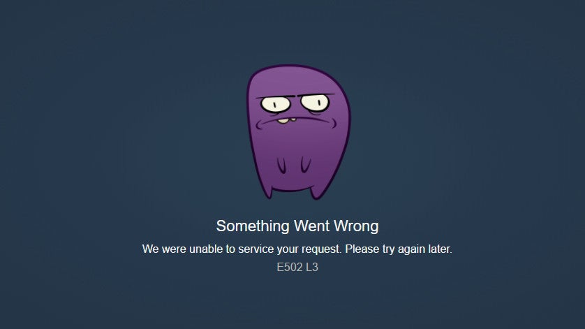 A screengrab of Steam's 502 error message, with a cute gremlin.