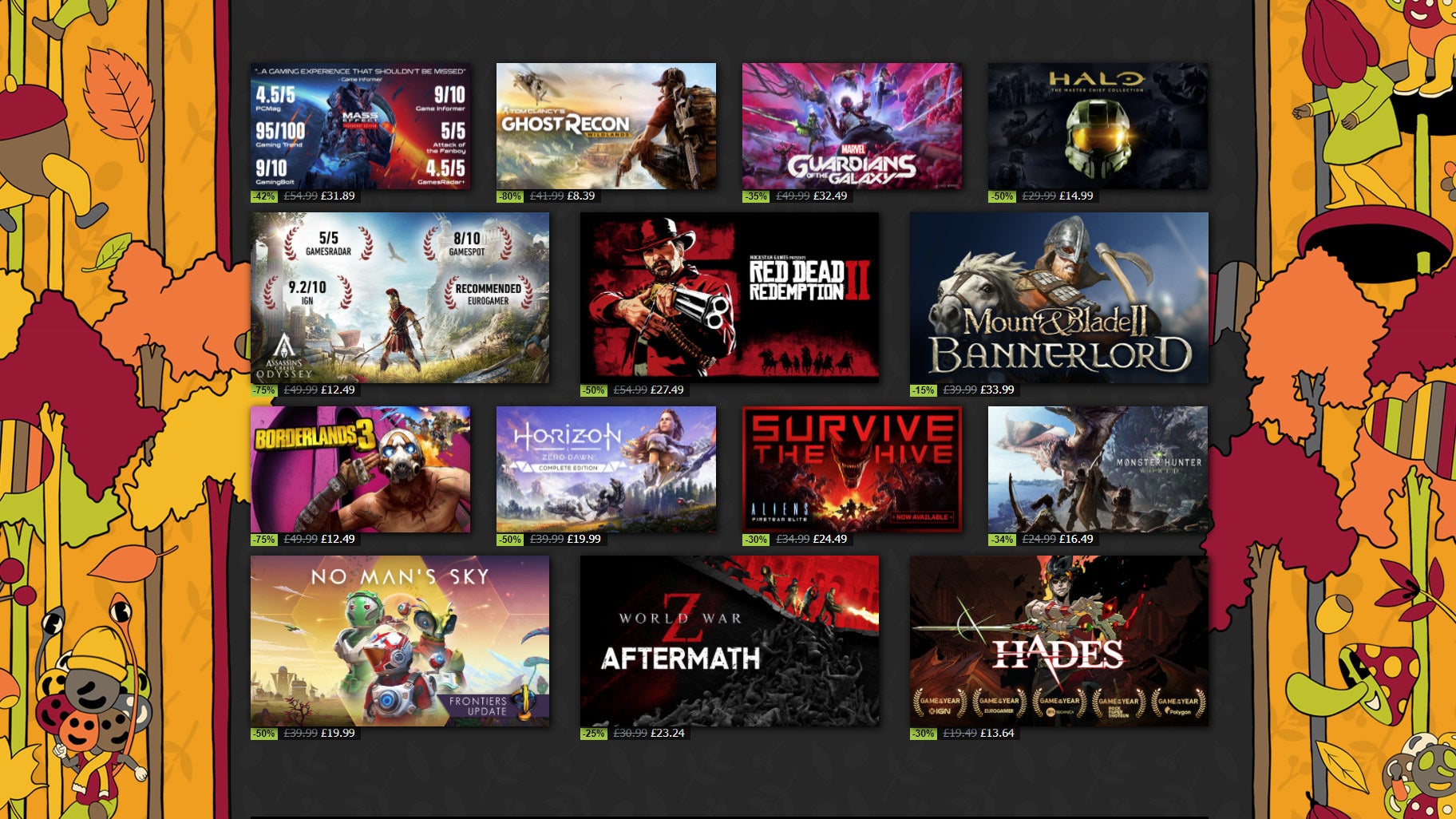 A screenshot of the Steam store during the Steam Autumn Sale 2021.