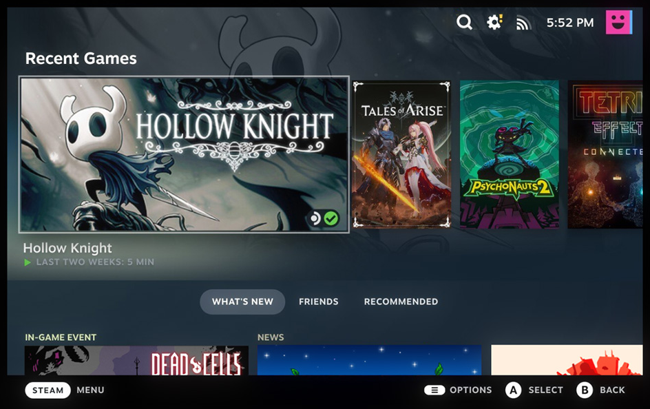 The new Steam Big Picture UI, which incorporates improvements from Steam Deck's UI.