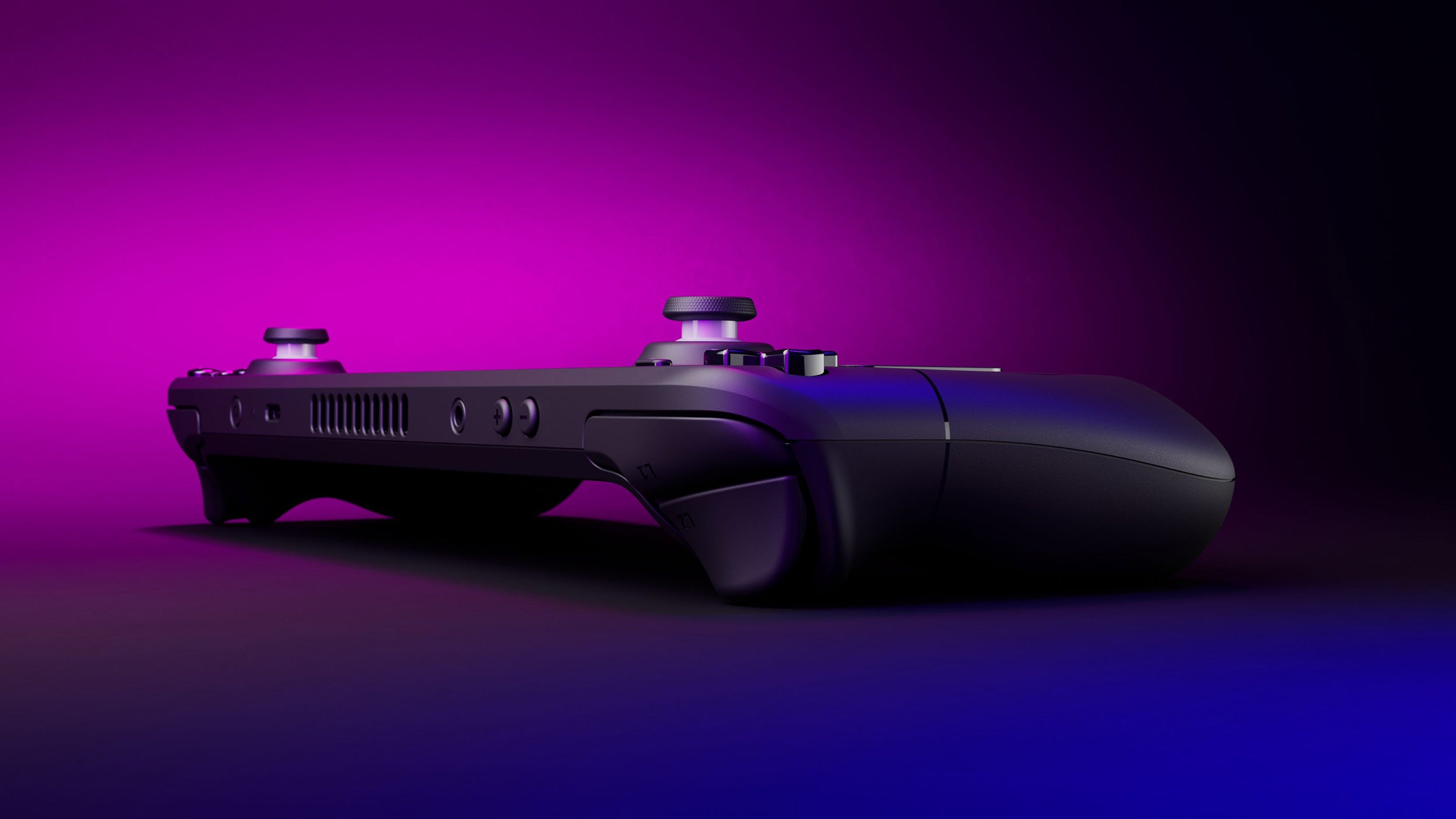 A side view of the Steam Deck from an official render.