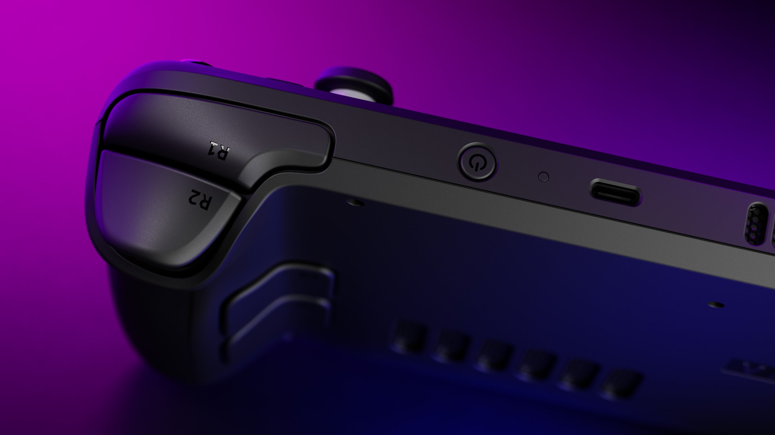 A close up of the Steam Deck's shoulder buttons, from an official render.