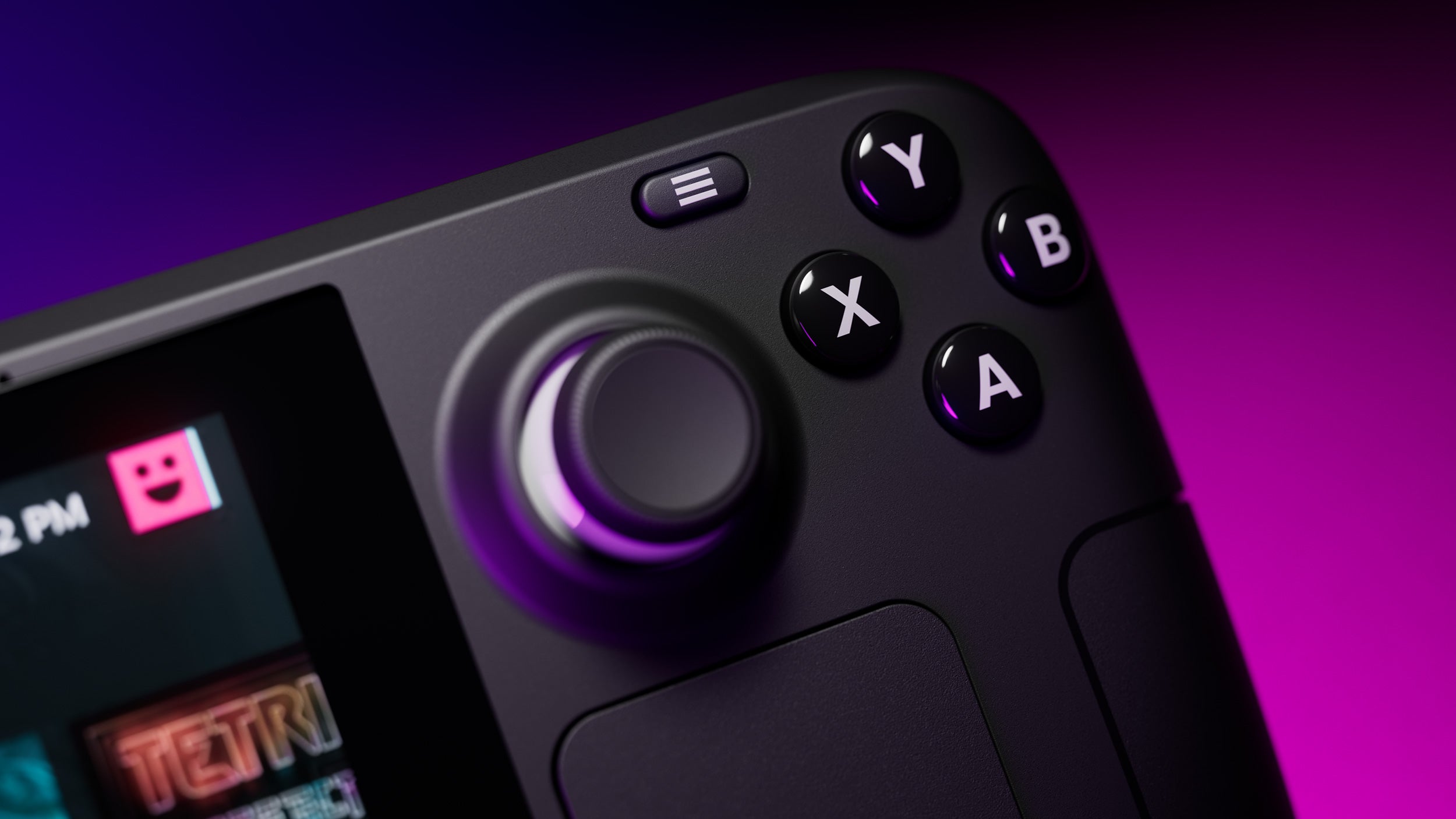 The Steam Deck's right thumbstick and buttons, from an official render.