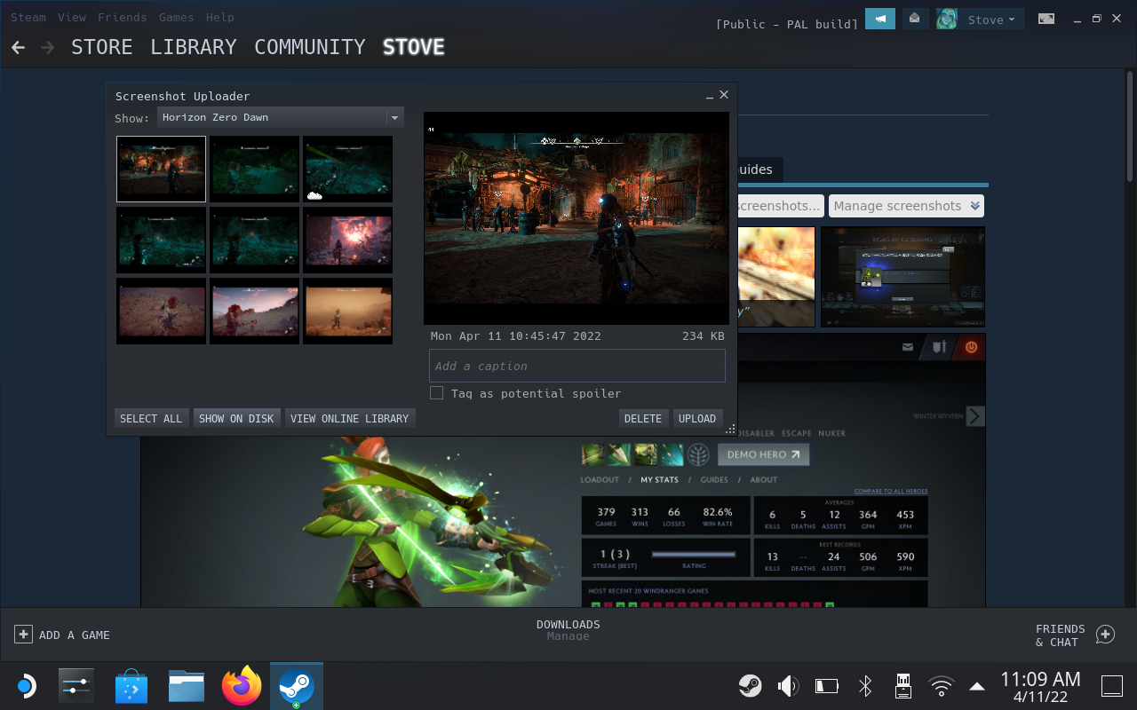 A SteamOS screenshot showing Steam's screenshot manager.