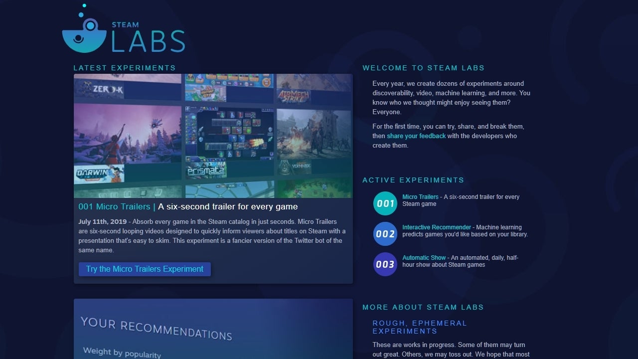 Image for Valve's launch Steam Labs, a collection of experimental new store features