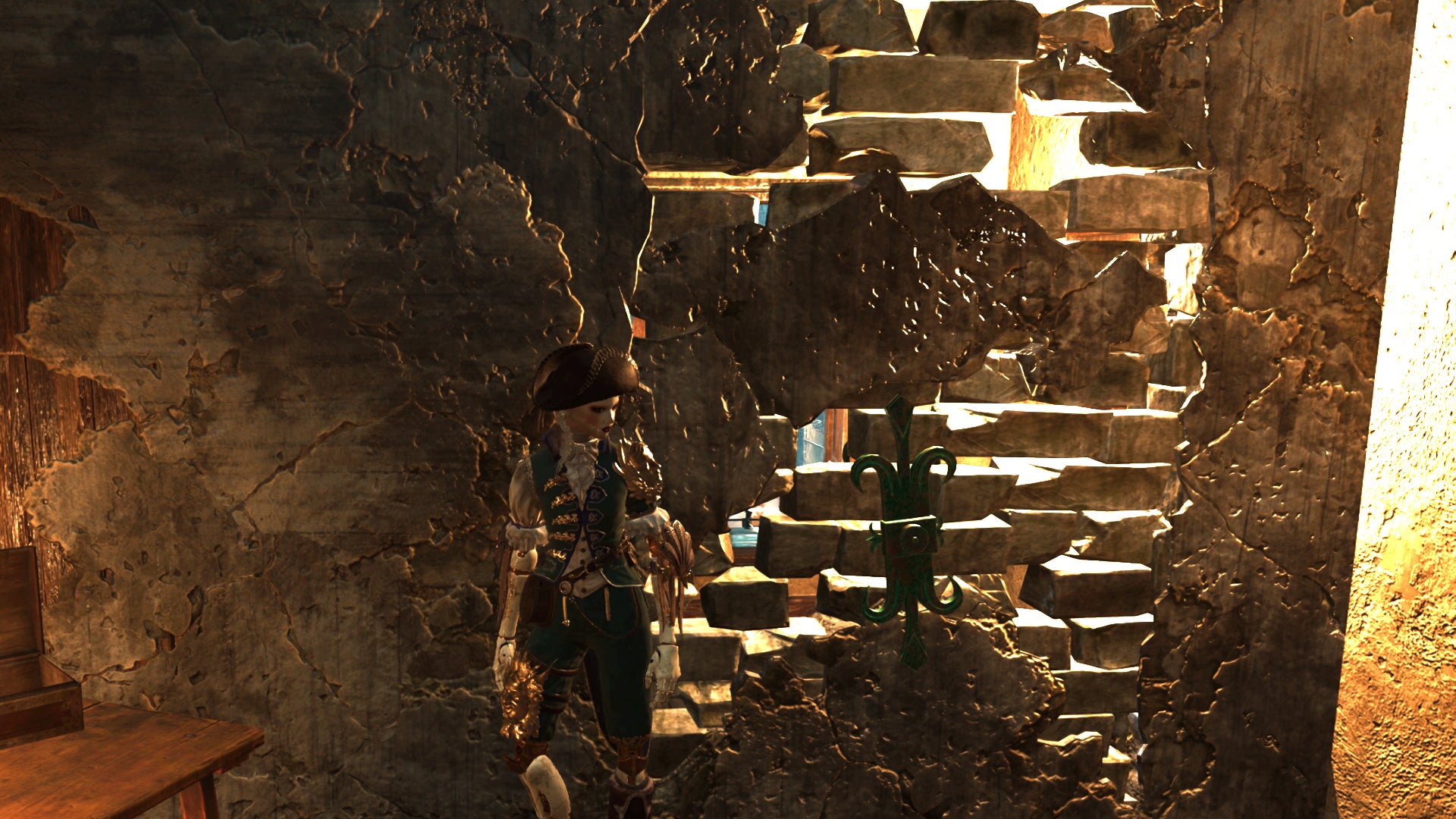 The player in Steelrising stands next to a breakable wall which can be broken open using the Alchemist's Ram tool.