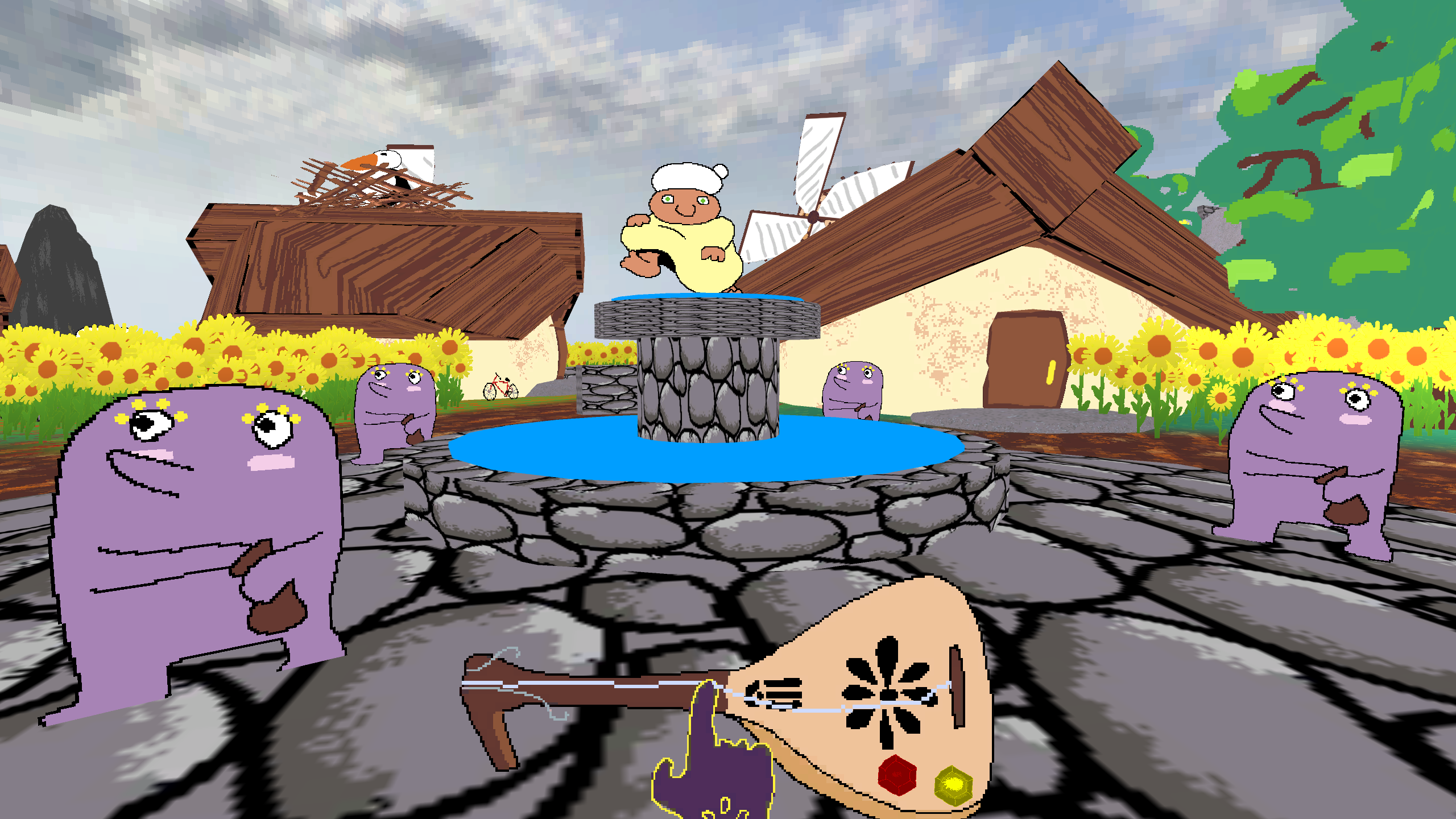 Making music with some weird lil guys and my lute in a Stomp Plonk screenshot.