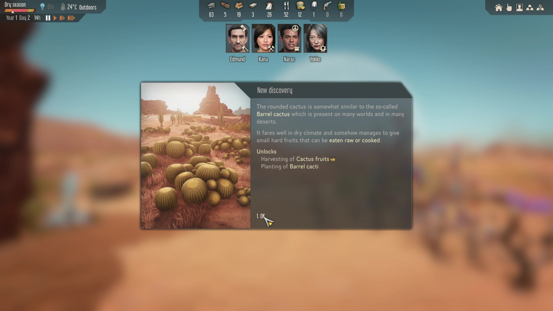 A discovery menu about a cactus in Stranded: Alien Dawn