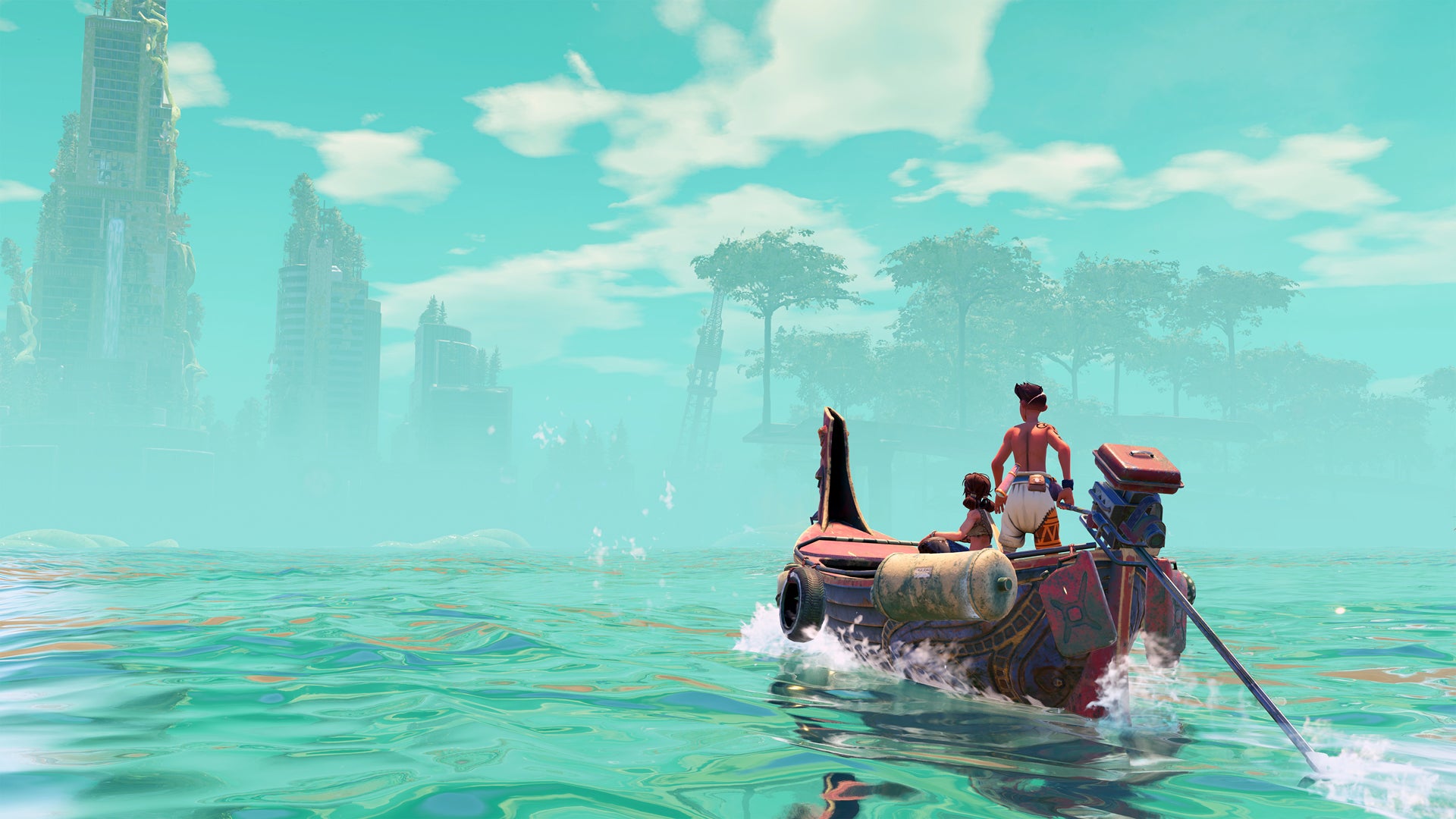game Sailing the flooded world in a Submerged: Hidden Depths screenshot.