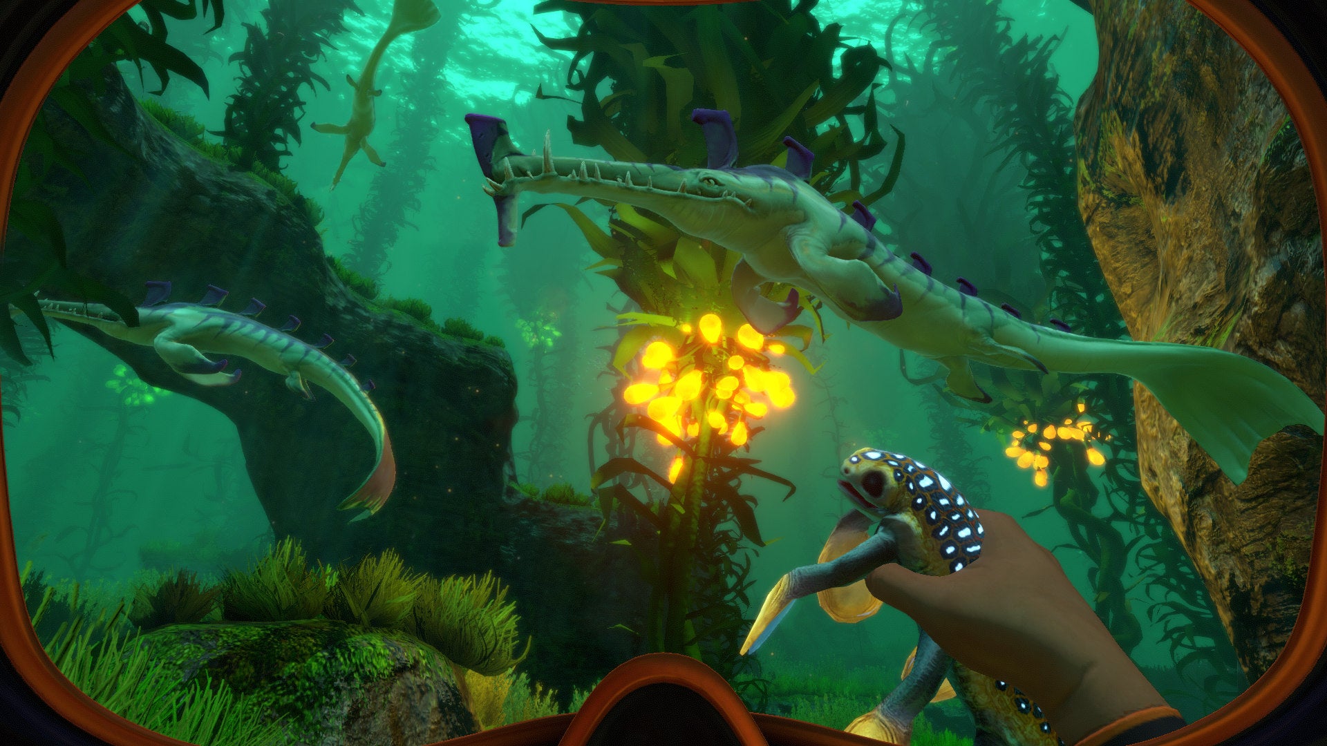 Undersea exploration in a Subnautica screenshot.