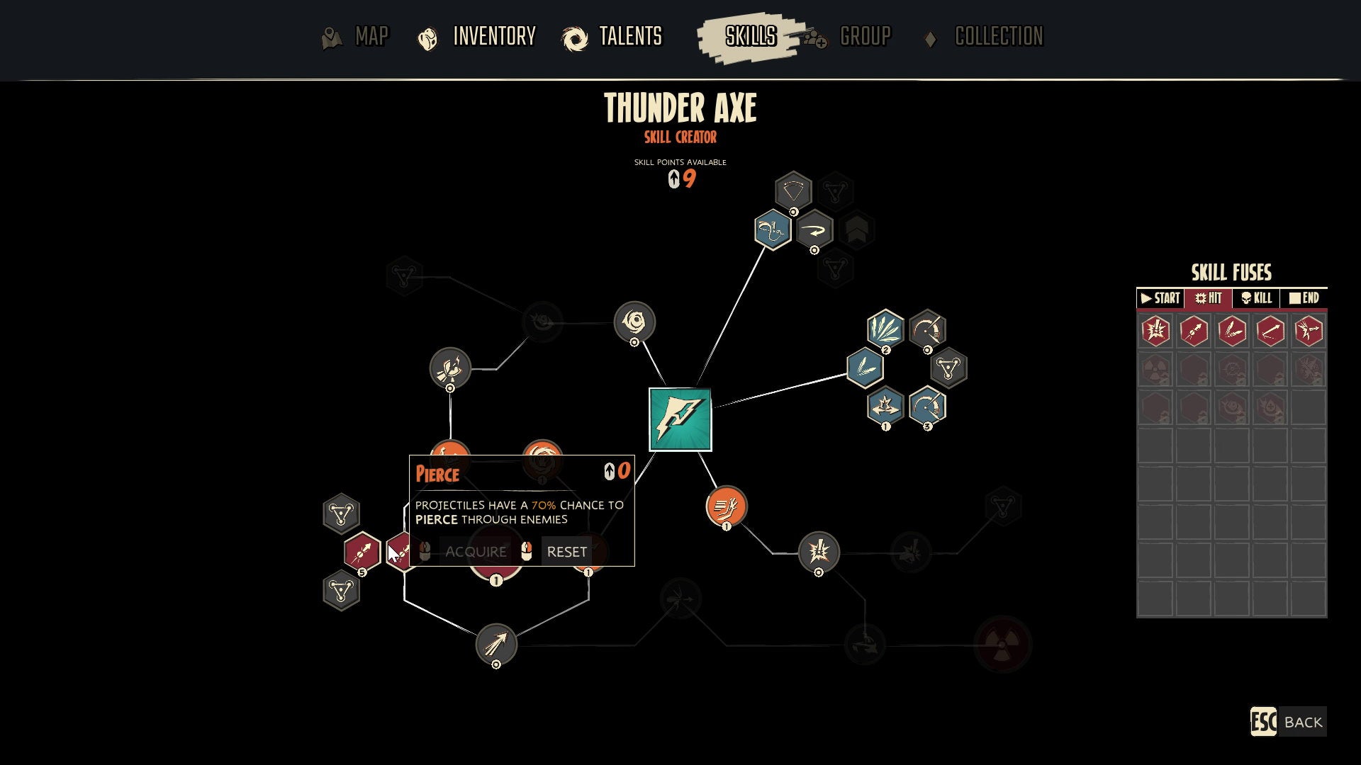 The skill tree screen in Superfuse