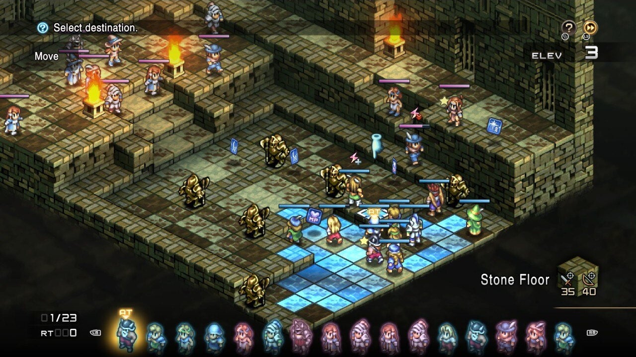 Two armies face off inside a fortress in Tactics Ogre: Reborn