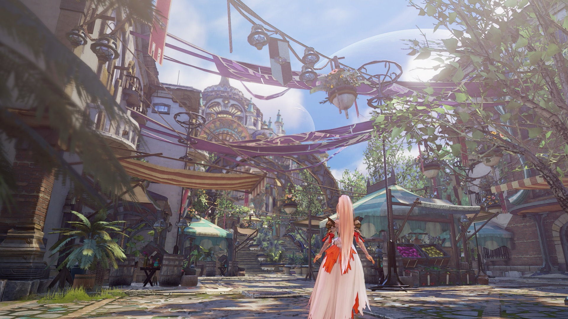 A woman looks up at a cityscape in Tales Of Arise