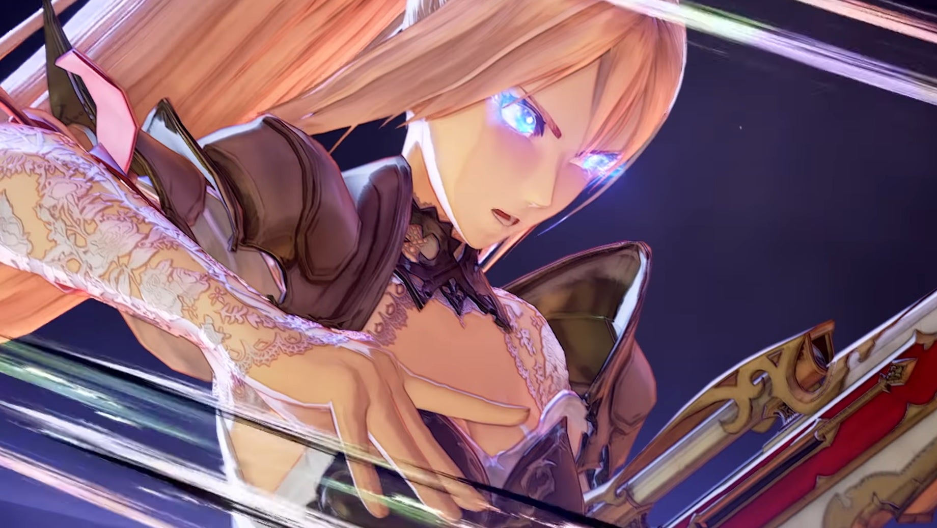 tales Of Arise - Shionne with glowing blue eyes preparing to attack.