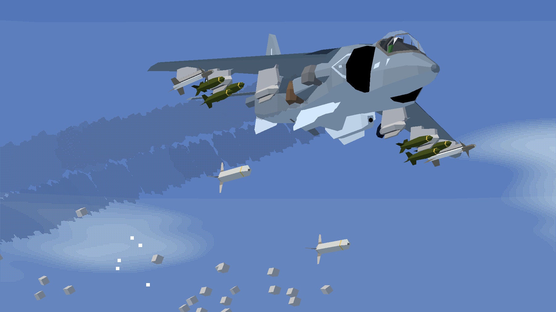A polygonal aircraft in flight in Tiny Combat Arena