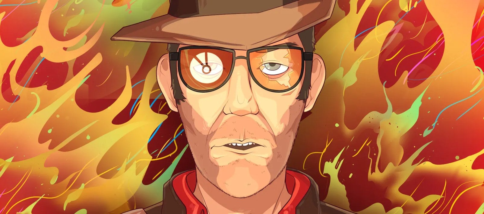 The Sniper looks unwell in a parody/homage to the key art for Hotline Miami.