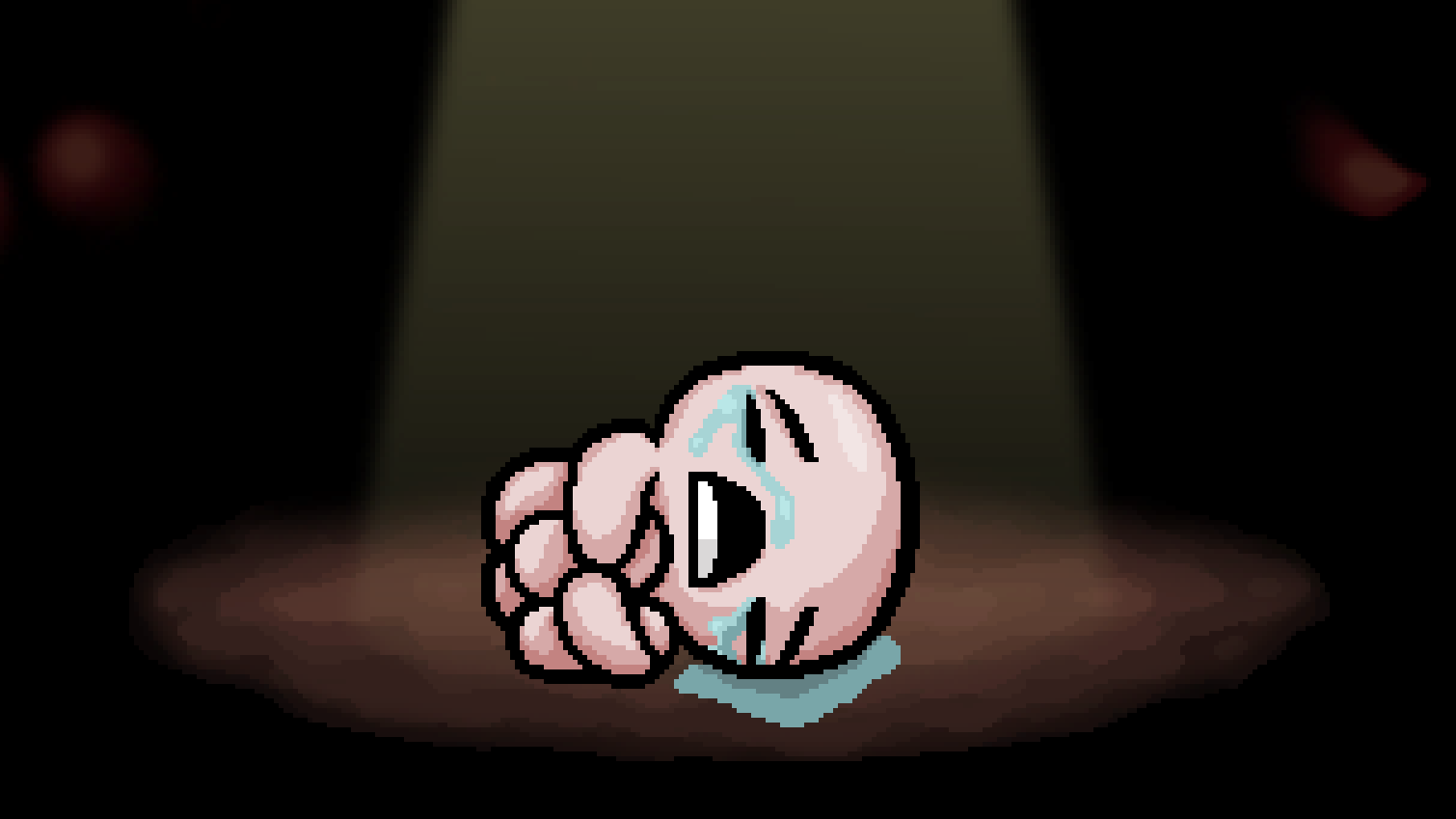 Isaac curled up crying on the floor in The Binding Of Isaac: Rebirth's loading screen.