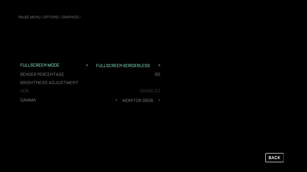 The extremely sparse graphics options in The Callisto Protocol menu