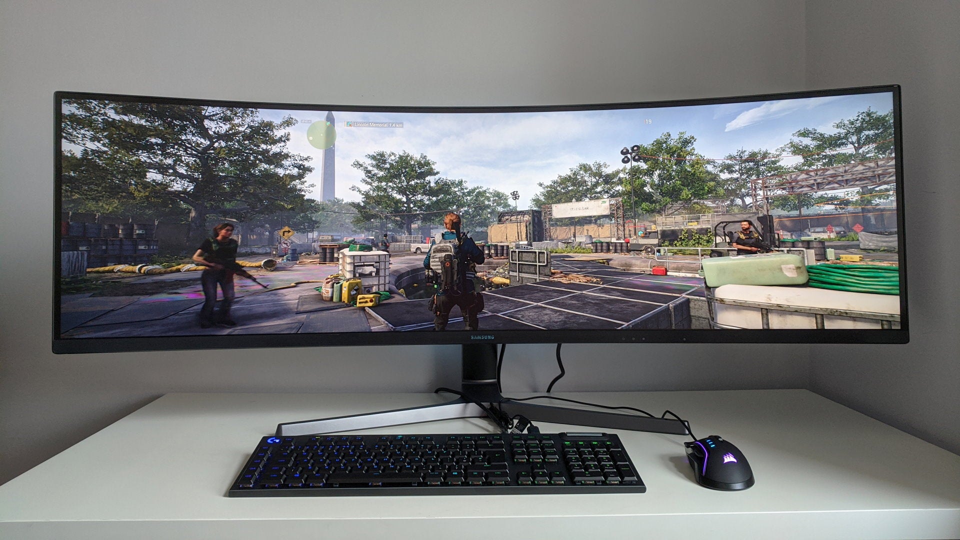 A photo of an ultrawide gaming monitor running The Division 2