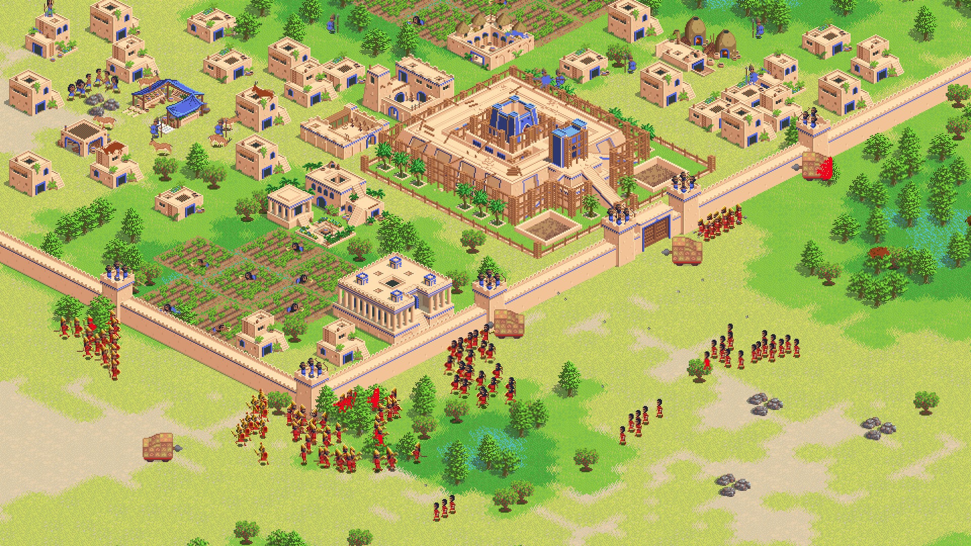 An isometric, top-down view of an ancient civilization in The Fertile Crescent