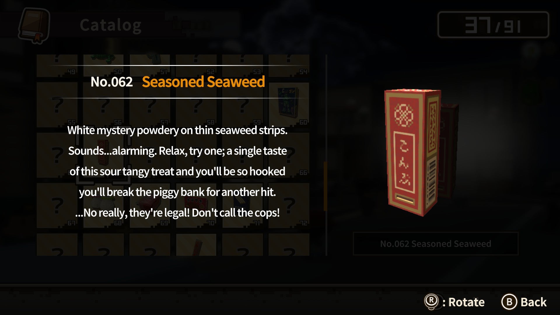 A screen describing seasoned seaweed in The Kids We Were