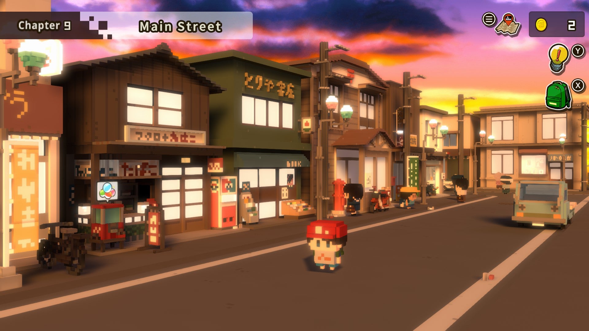 A small voxel child stands on an old Japanese street in The Kids We Were