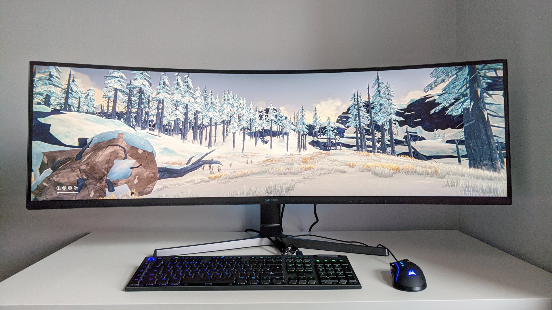 A photo of an ultrawide gaming monitor running The Long Dark