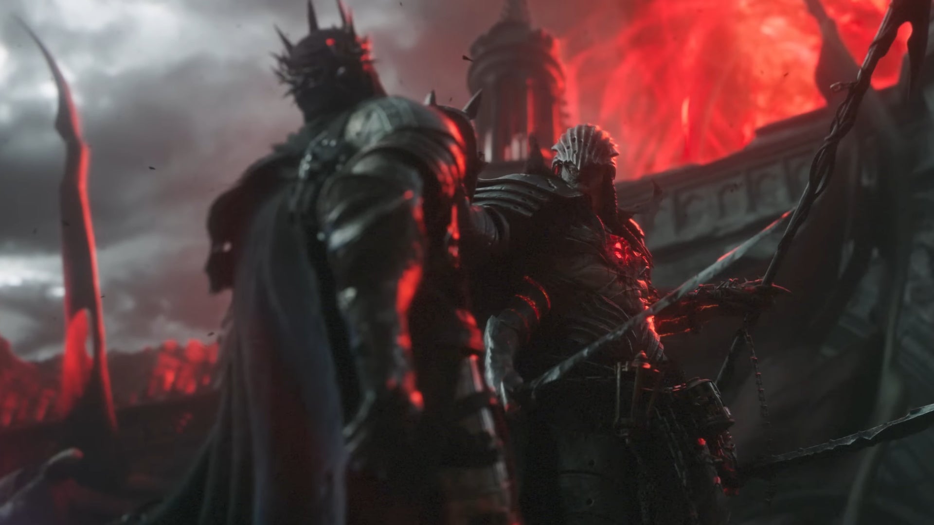 A knight is defeated by a dangerous enemy in The Lords Of The Fallen announcement trailer cinematic.