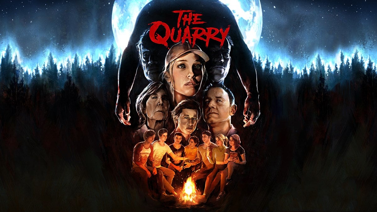Teens at risk of getting slashed in The Quarry's key art.
