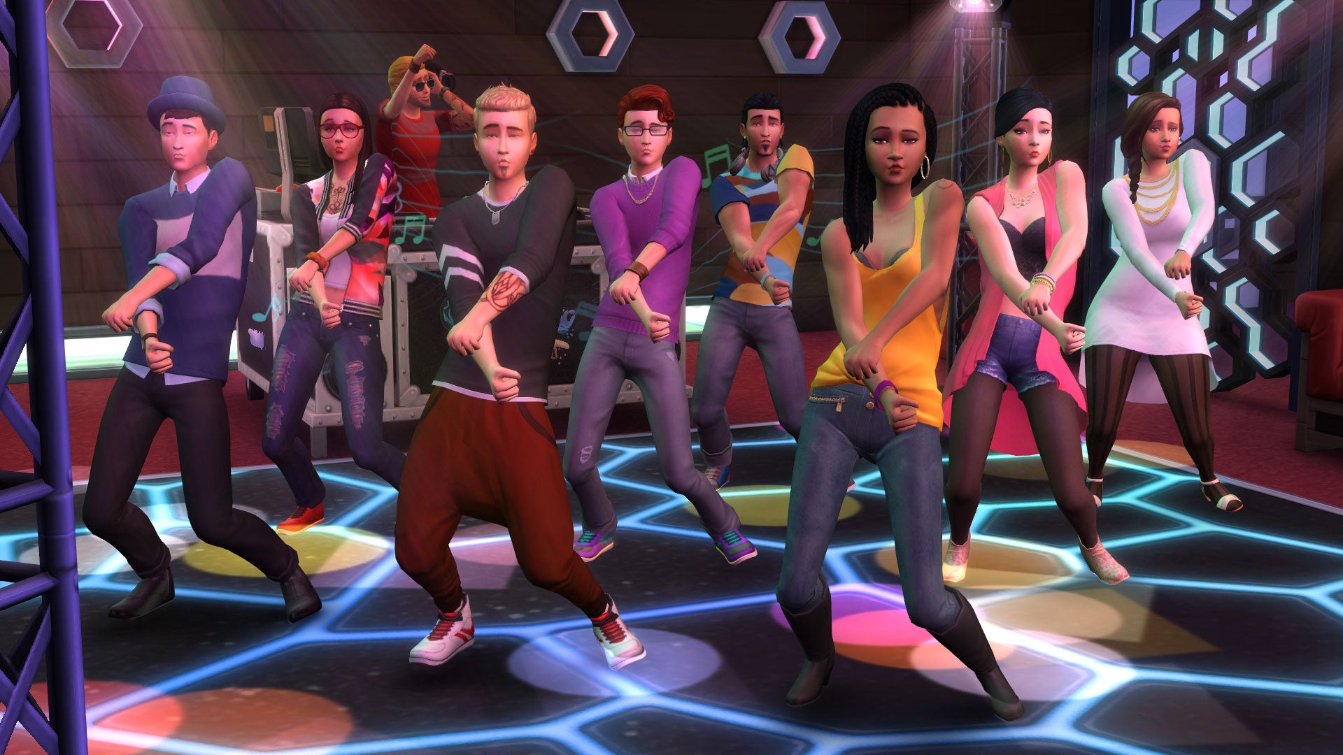 People dancing in a club in a The Sims 4: Get Together screenshot.