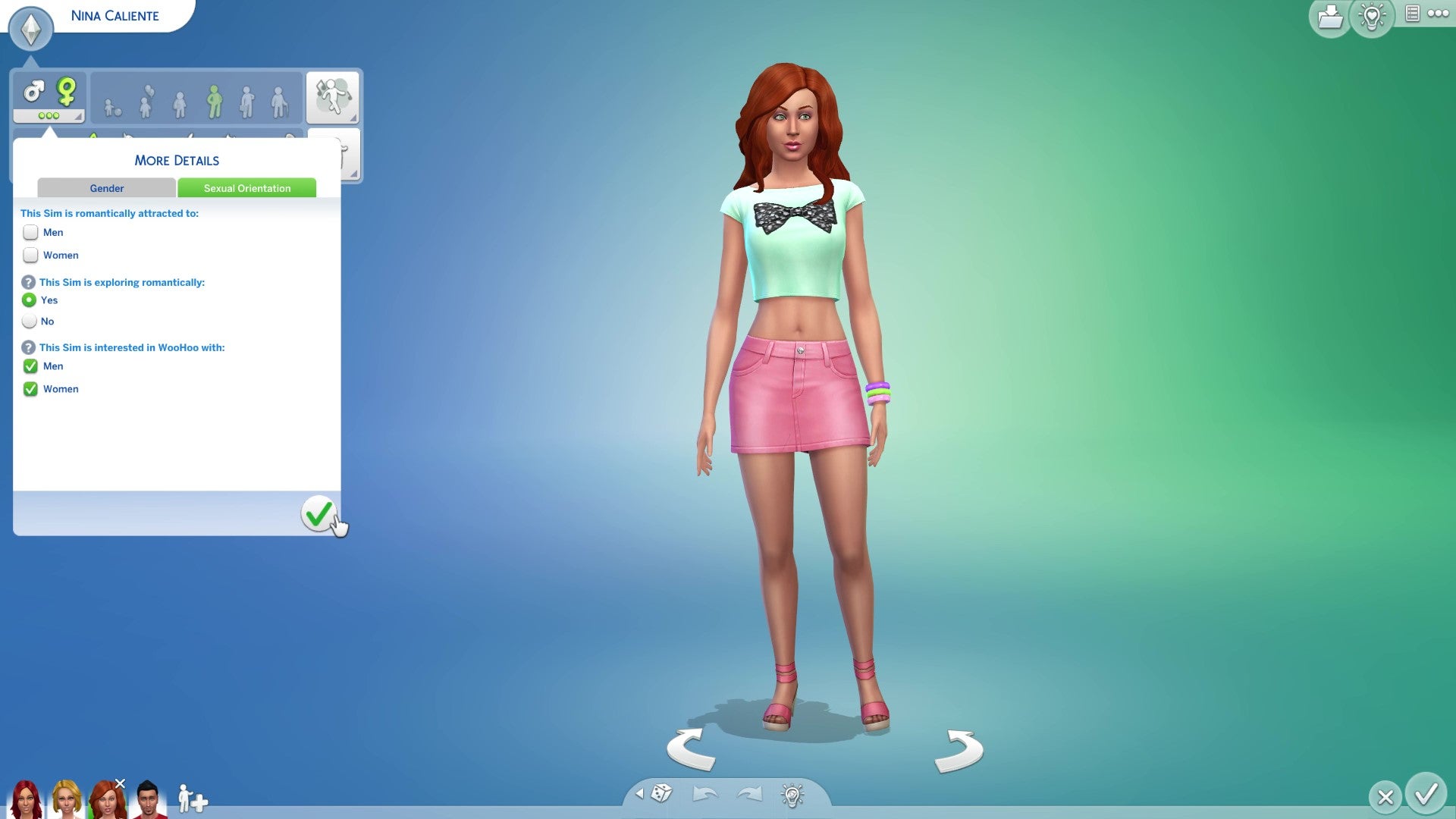 The Sims 4 Create-A-Sim, displaying the sexual orientation customisation tab with all defaults in place.