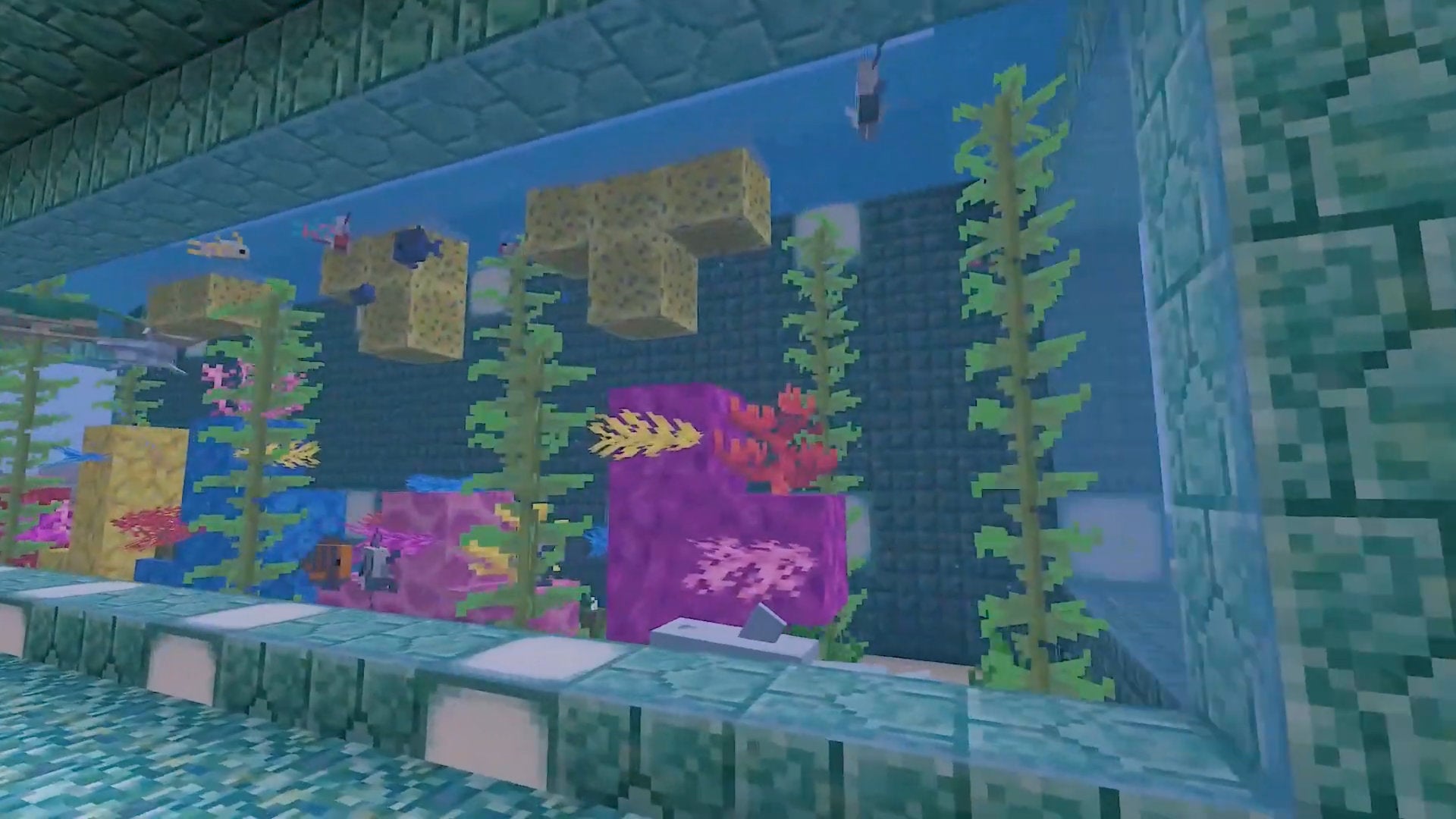 A screenshot of a Minecraft aquarium build.
