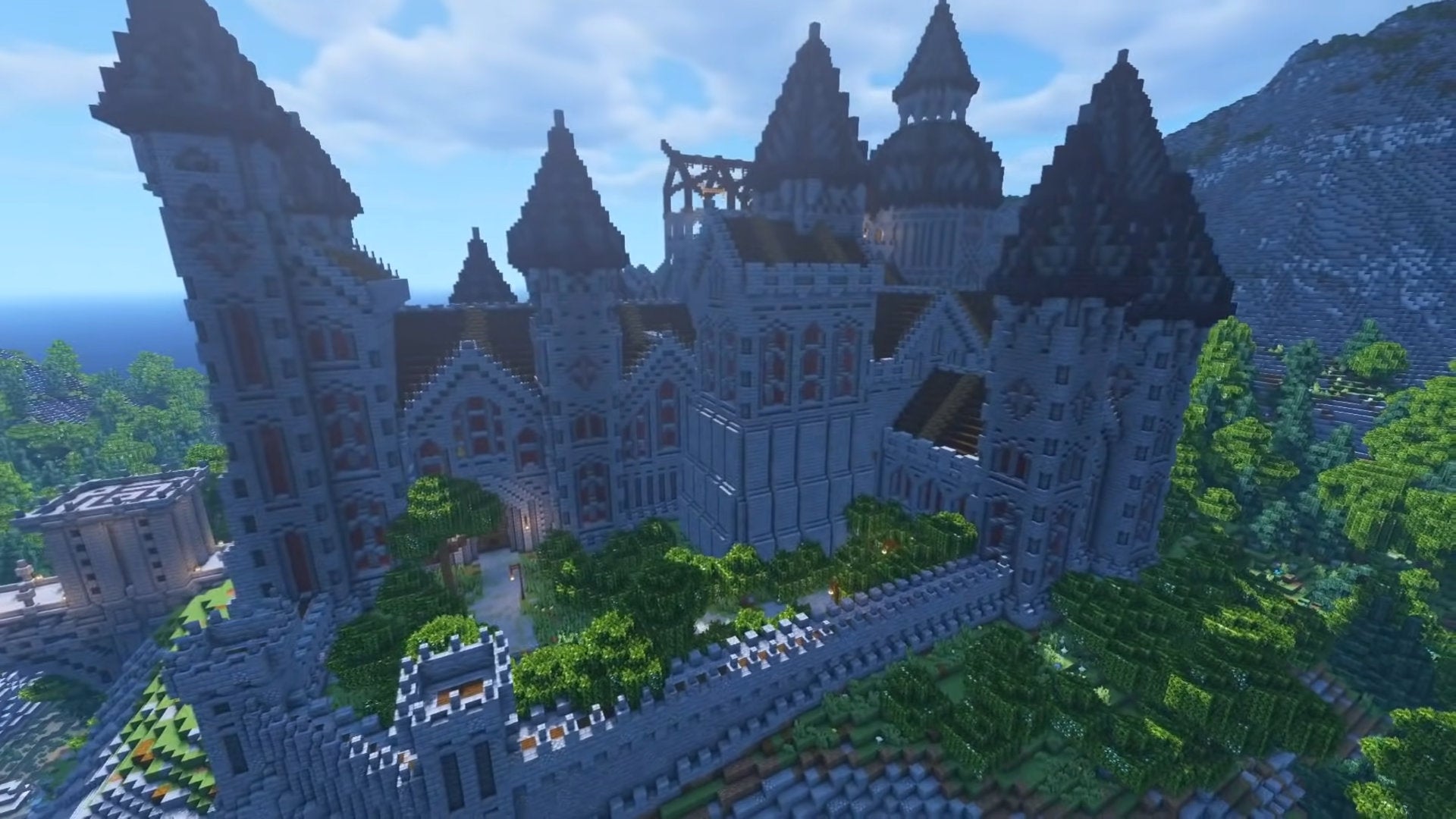 A screenshot of a Minecraft skyscraper build.
