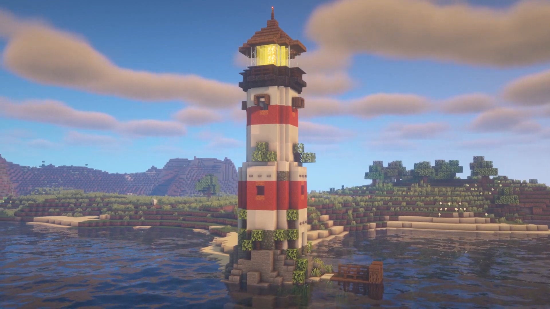 A screenshot of a Minecraft lighthouse build.