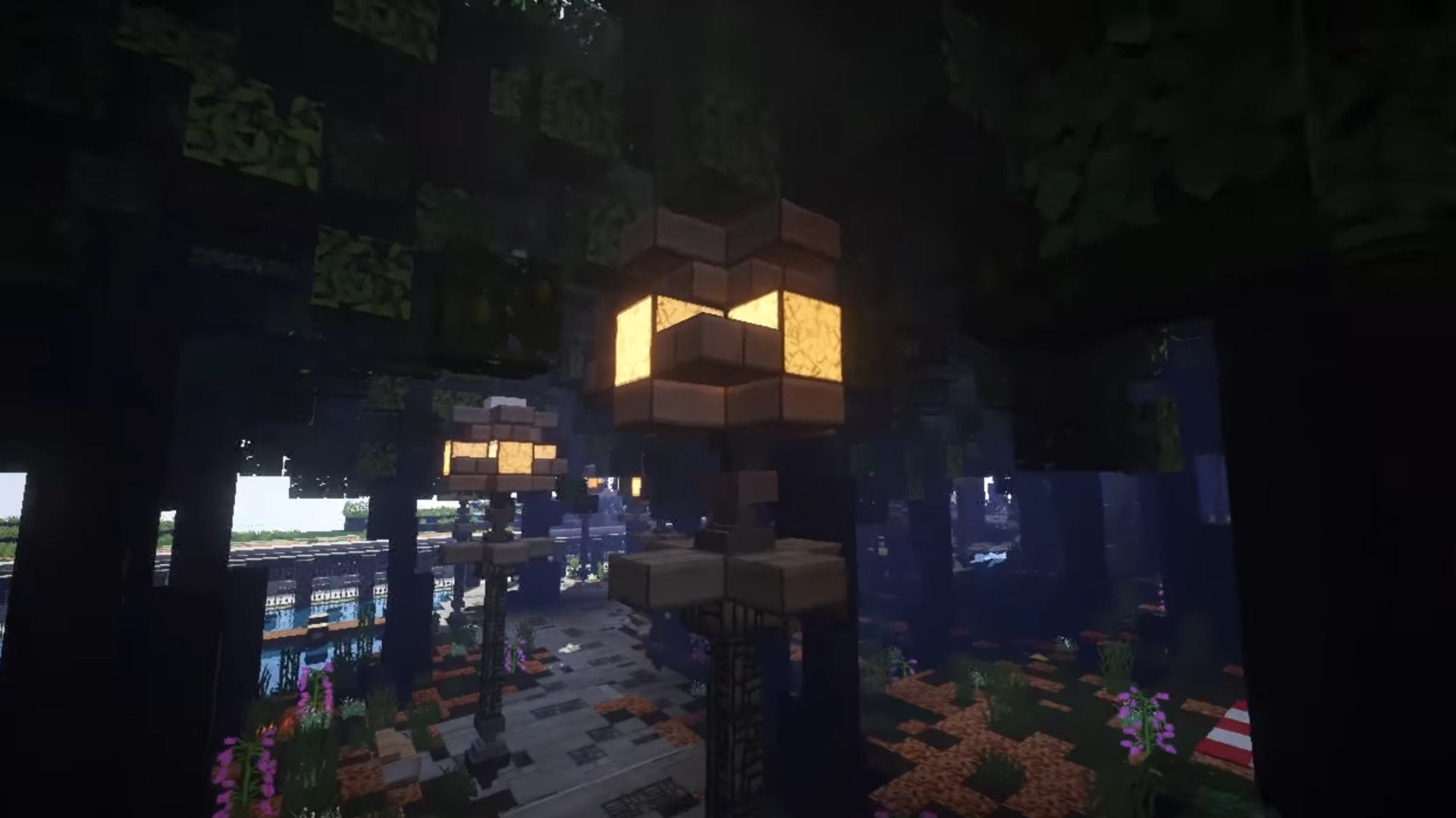 A screenshot of a Minecraft nature reserve build.