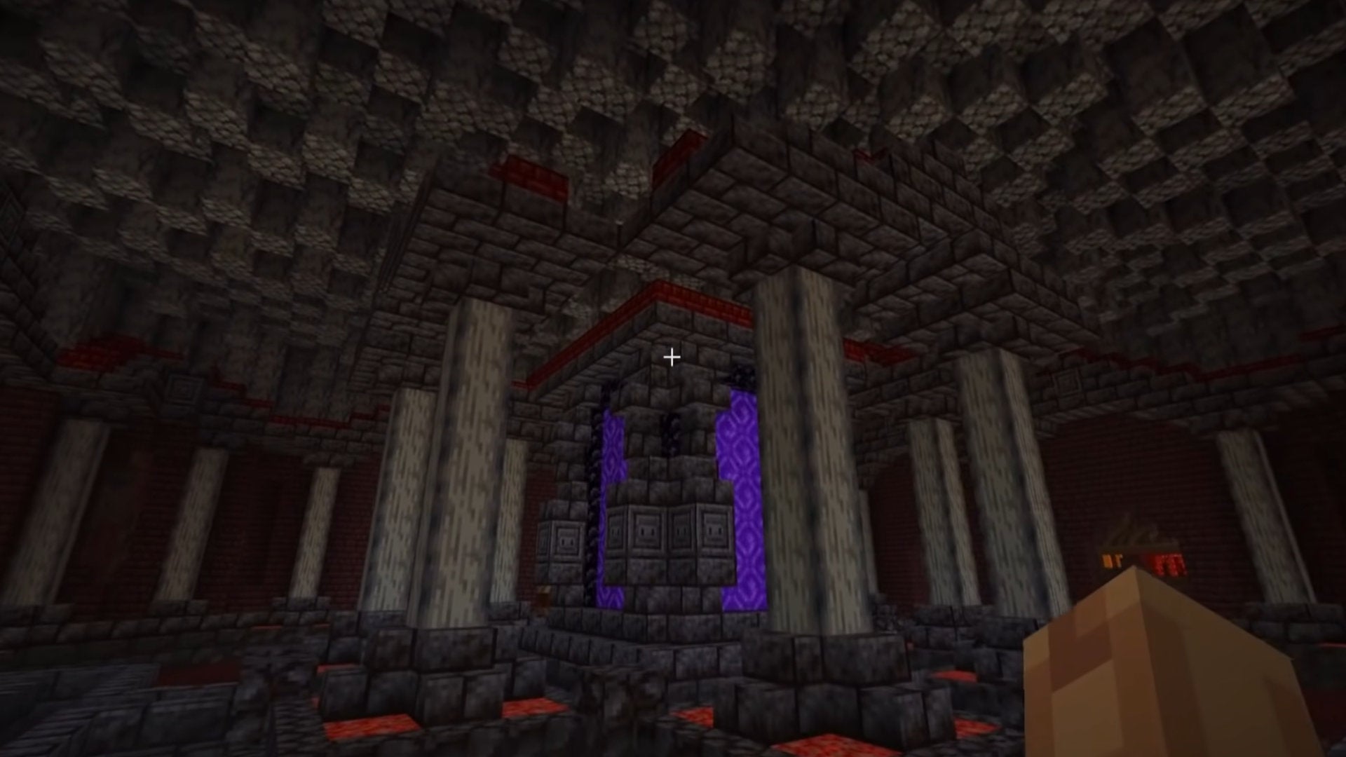 A screenshot of a Minecraft nether hub build.