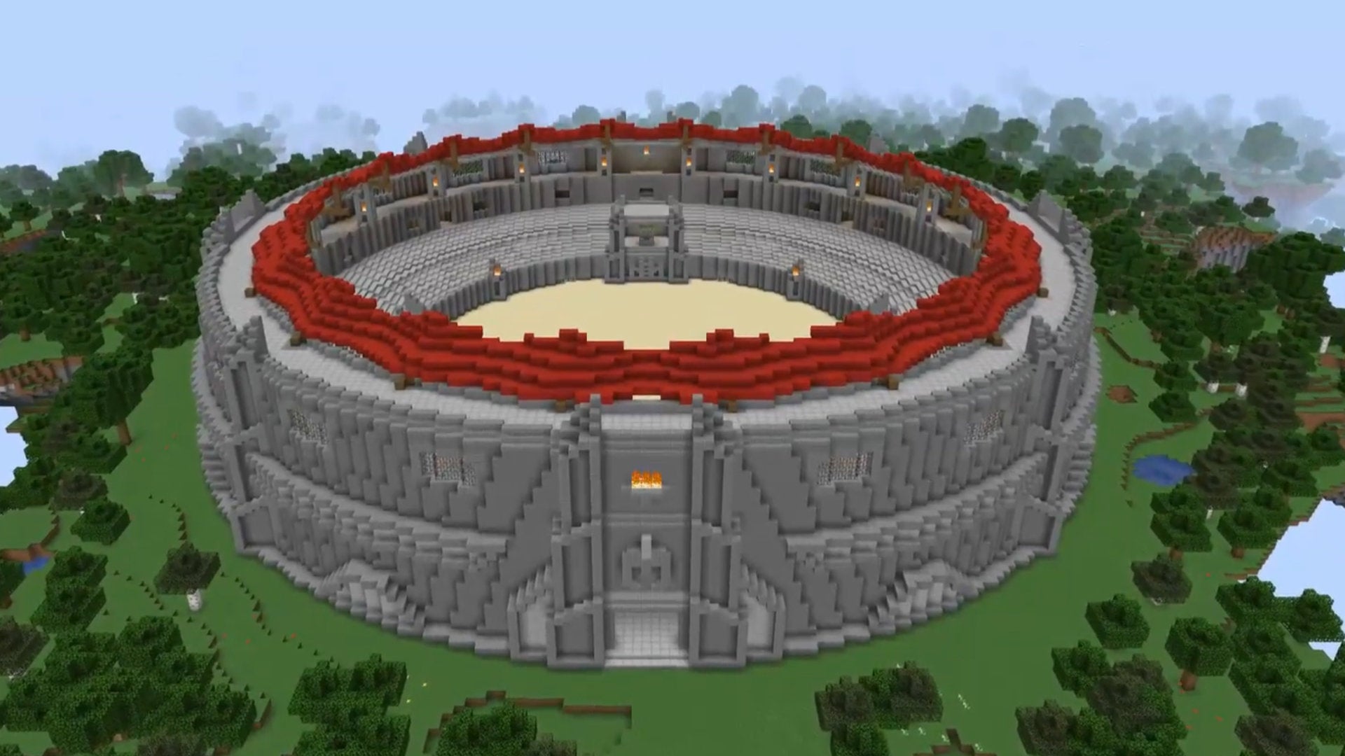 A screenshot of a Minecraft PvP arena build.