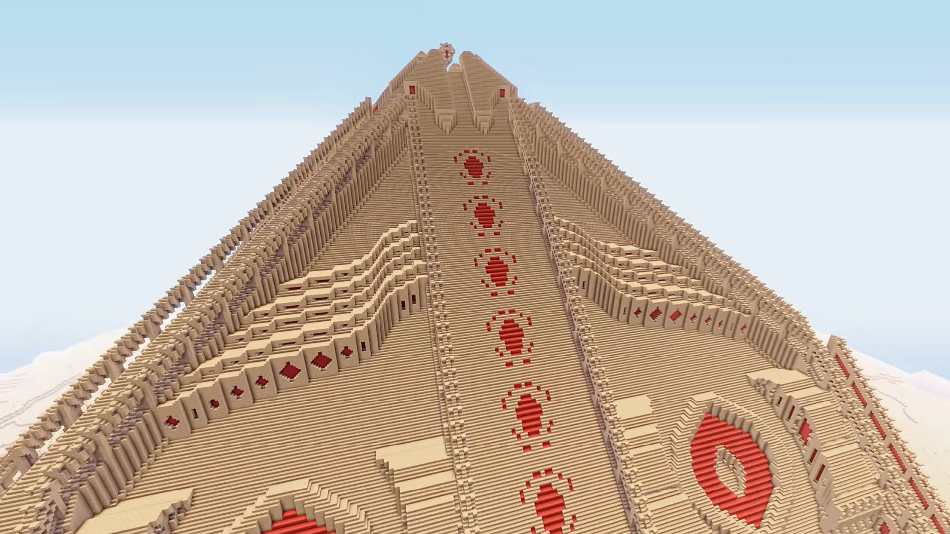 A screenshot of a Minecraft pyramid build.