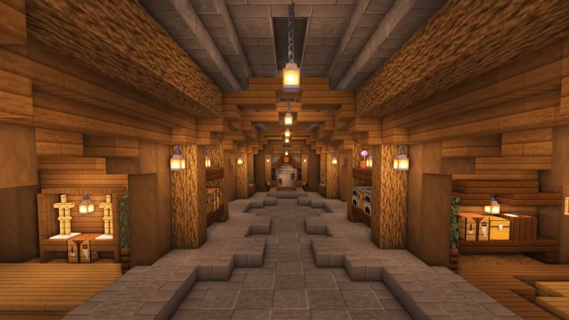 A screenshot of a Minecraft underground base build.