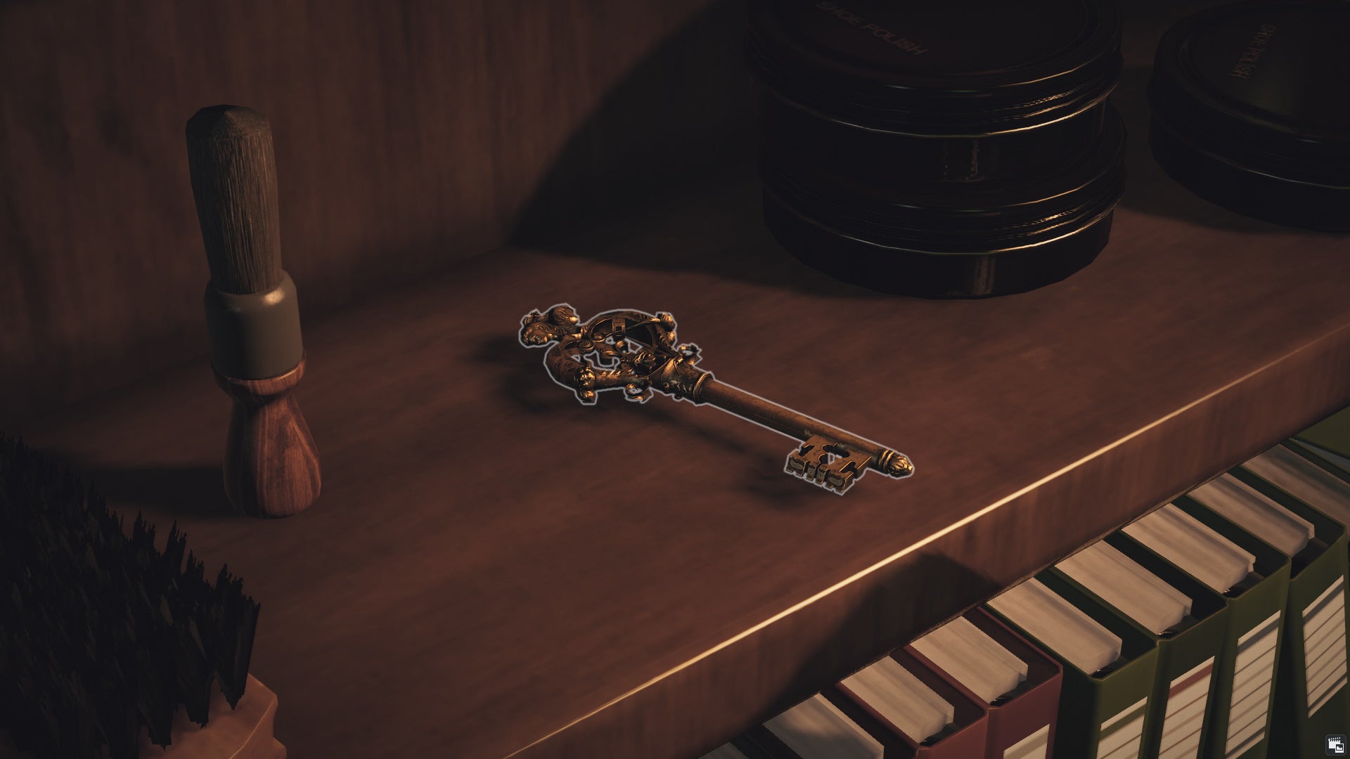 The master key sits on a shelf in Fernsby's office, allowing you to open all the Thornbridge Manor doors.