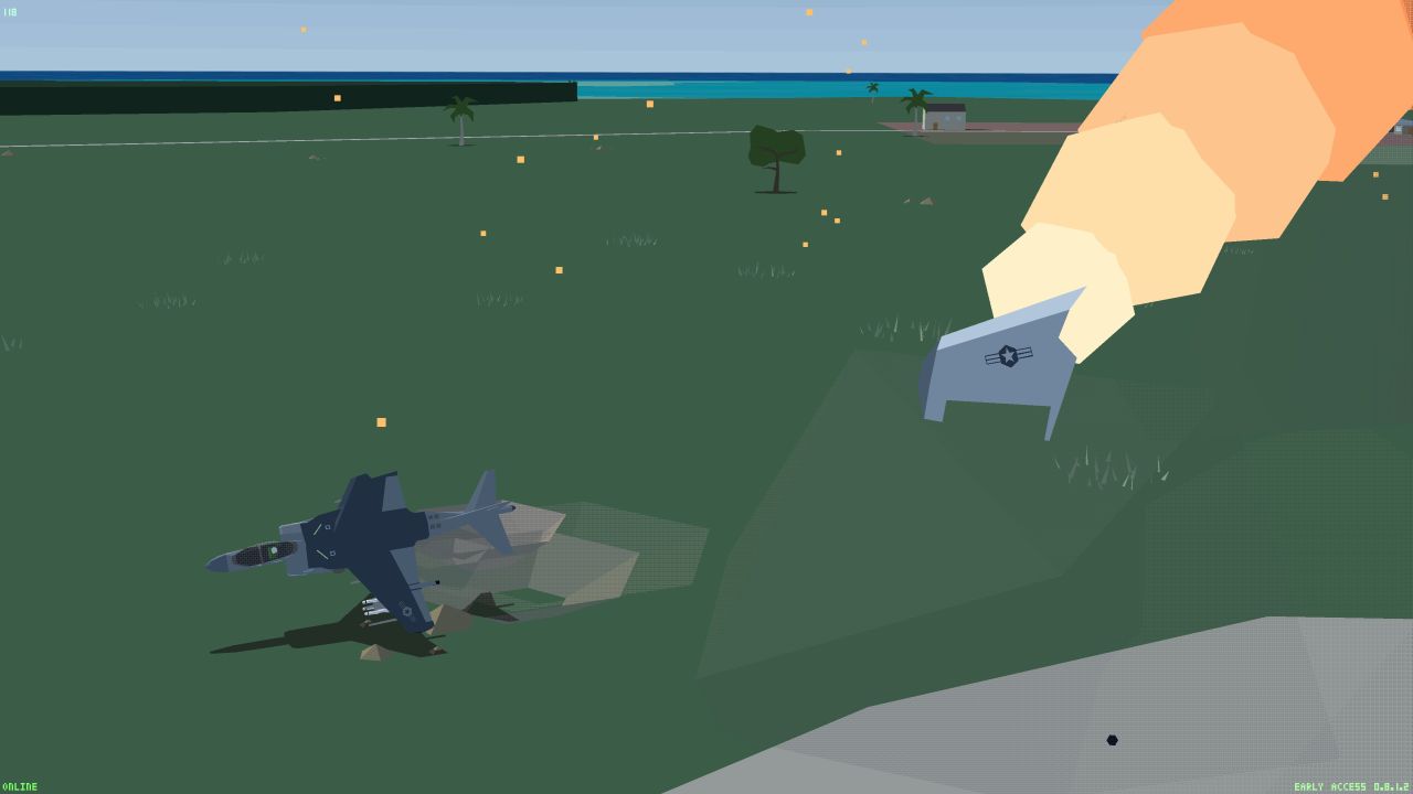 A Harrier jump jet crashes into the ground in Tiny Combat Arena