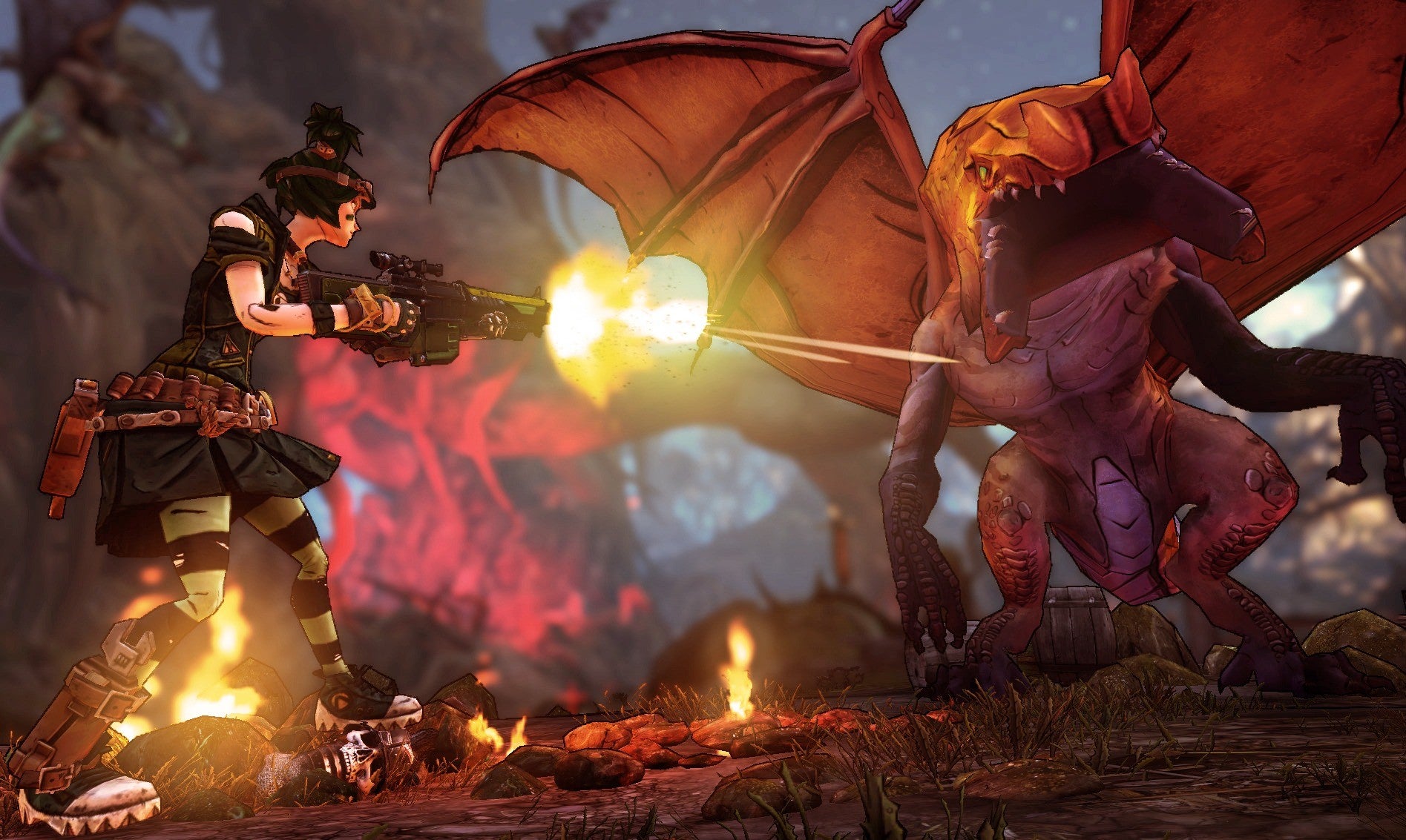 A screenshot of Tiny Tina's Assault On Dragon Keep showing an assault on a dragon.