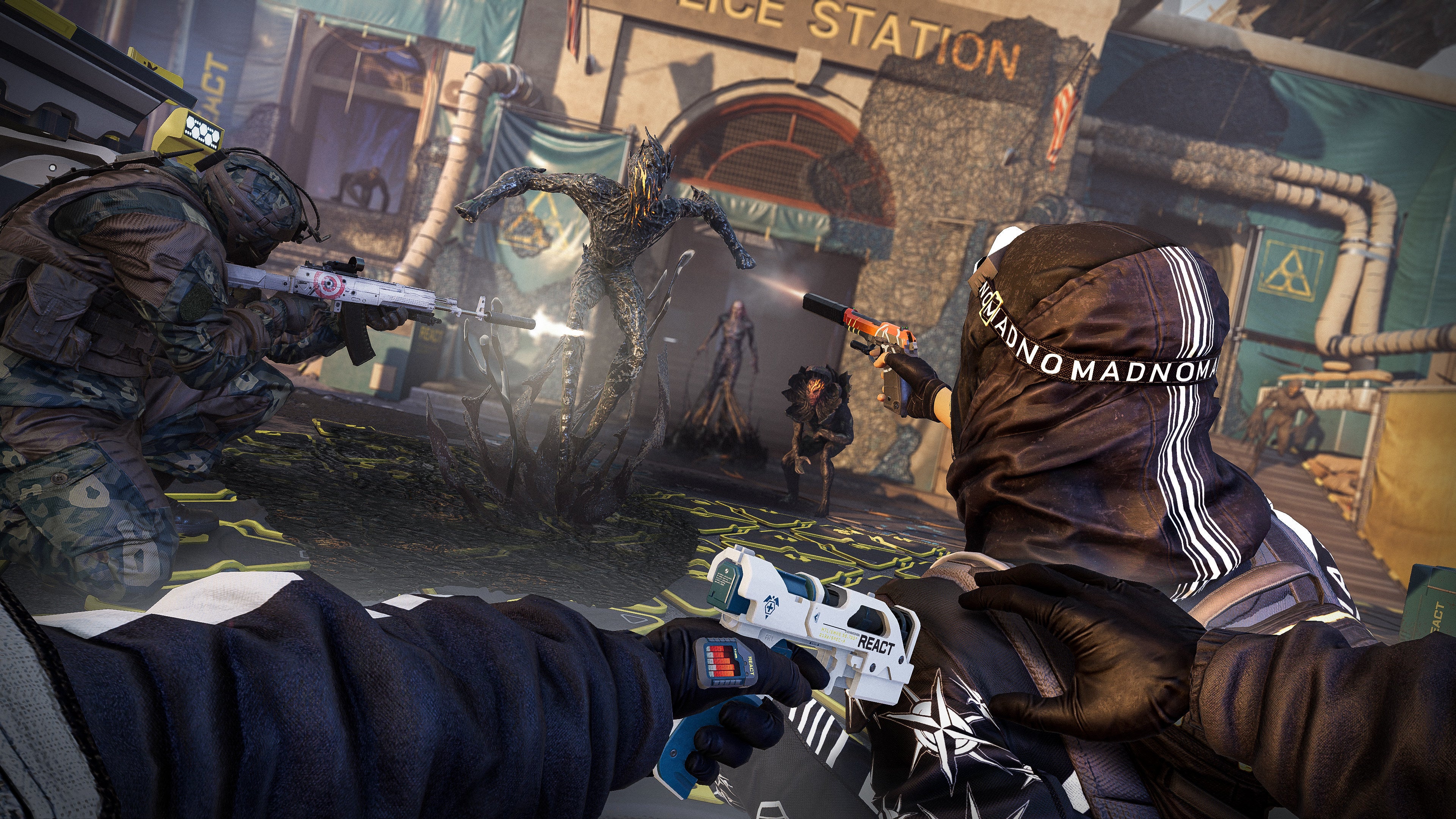 Fighting monsters in a Tom Clancy's Rainbow Six Extraction screenshot.