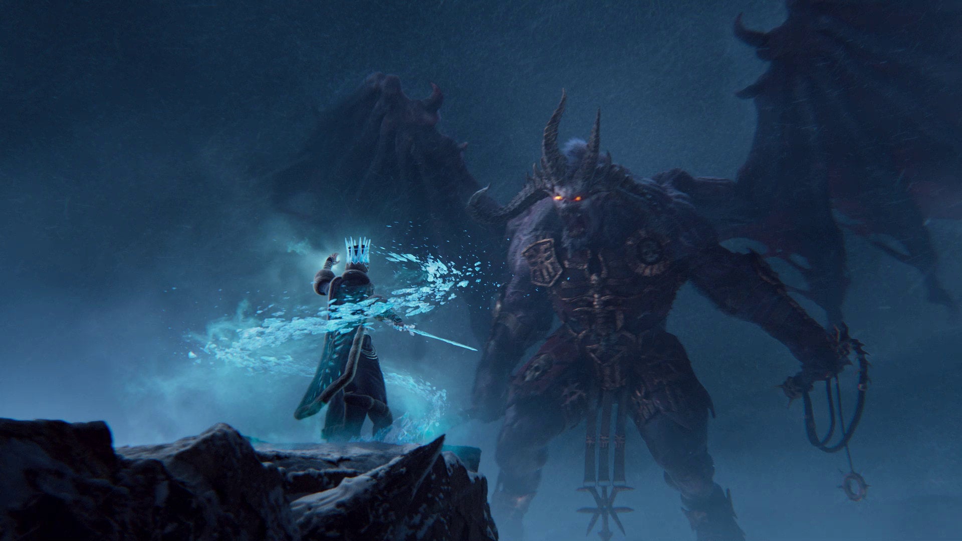 A Kislev ice witch faces a Chaos monster in the Total War: Warhammer 3 cinematic trailer.