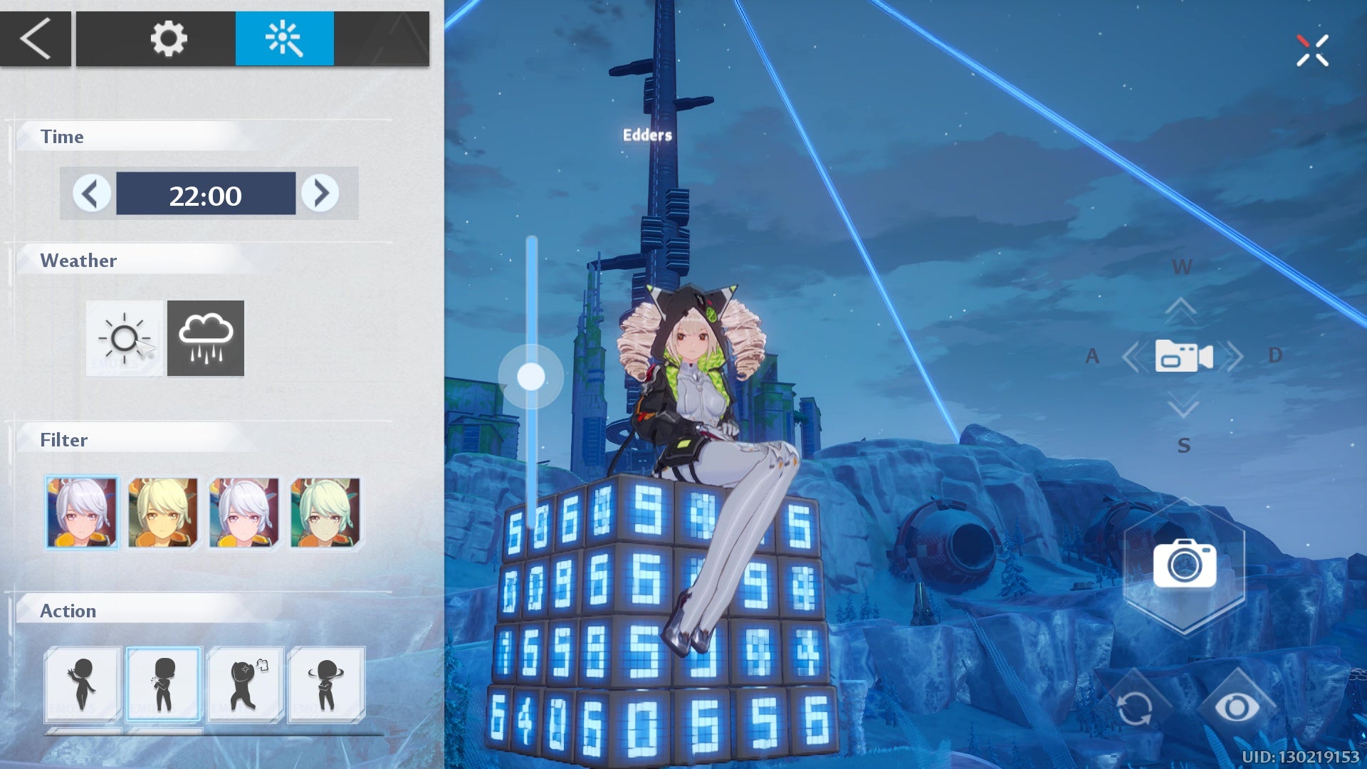 Utiliser le mode photo pour prendre une photo de Shiro sur un Rubik's Cube flottant dans Tower Of Fantasy.