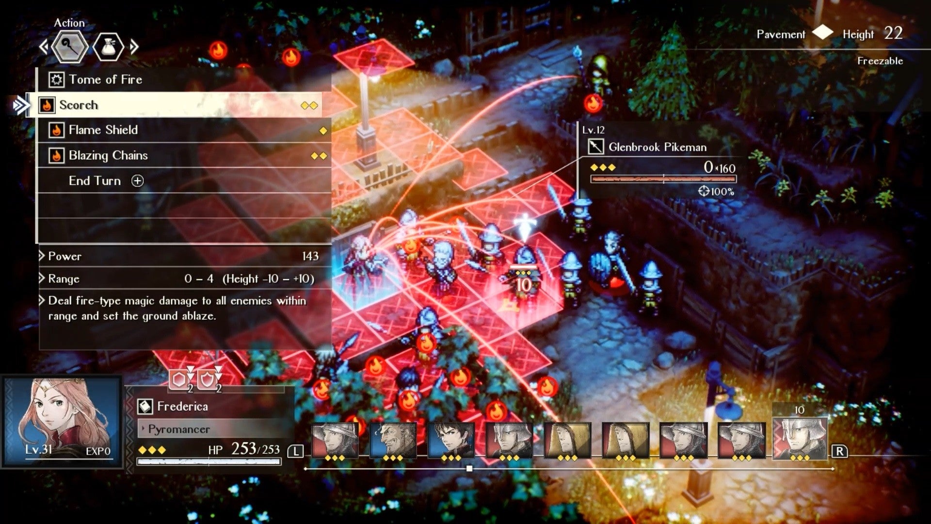 A battle menu screen for Triangle Strategy.