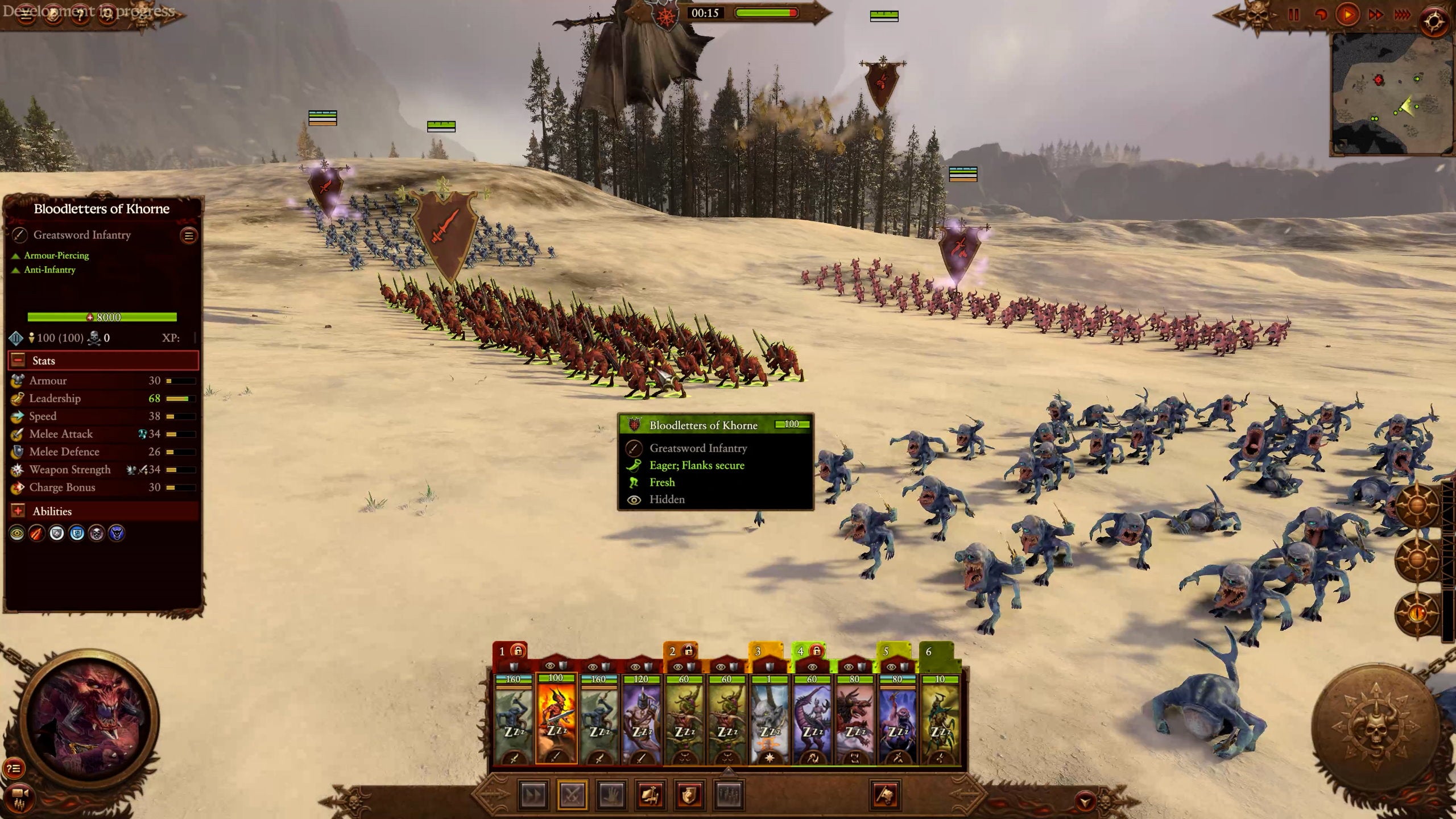 Units rush forward across a snowy landscape in Total War: Warhammer 3