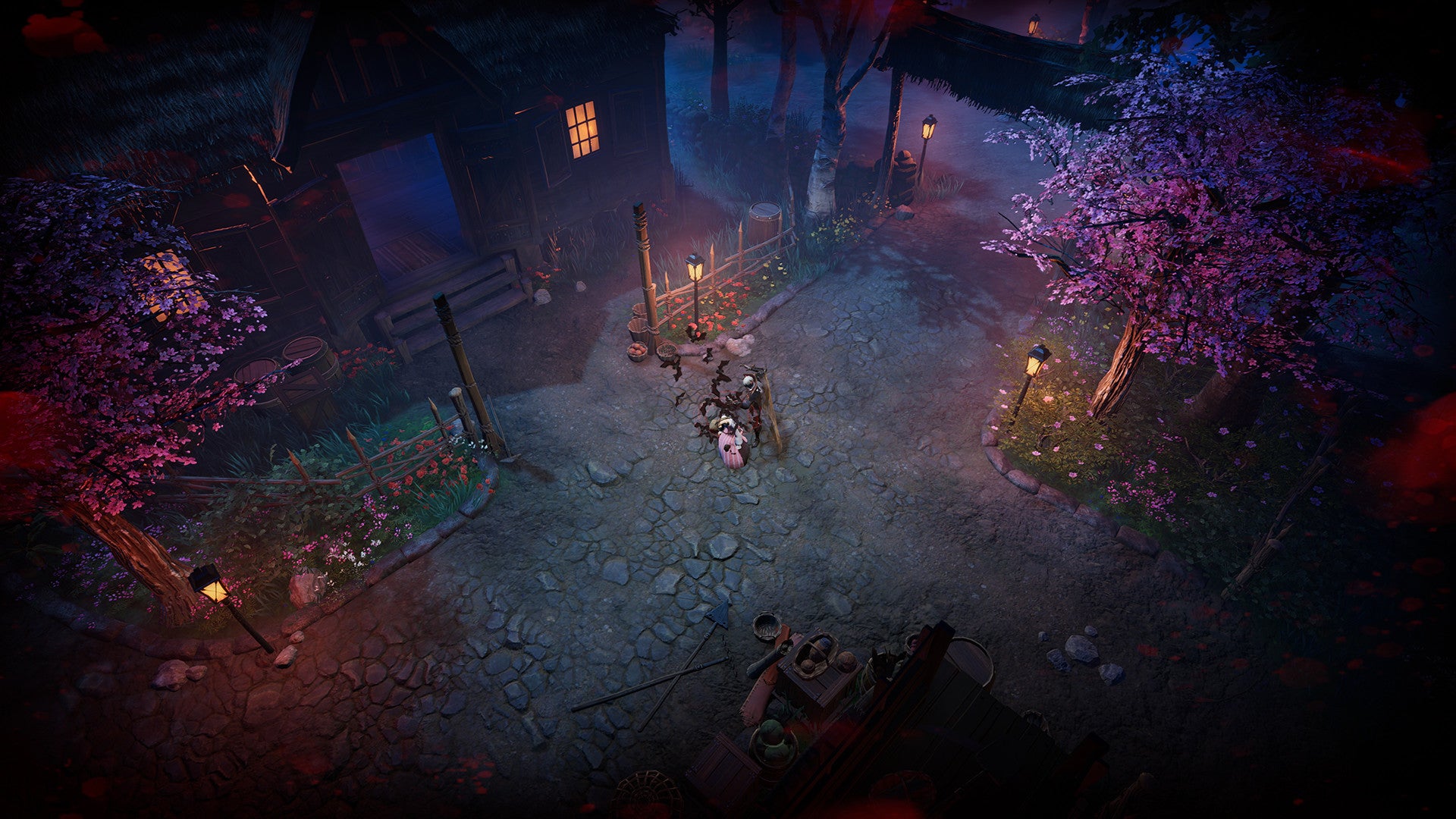 The player in V Rising feeds on the blood of a mortal in a human village.