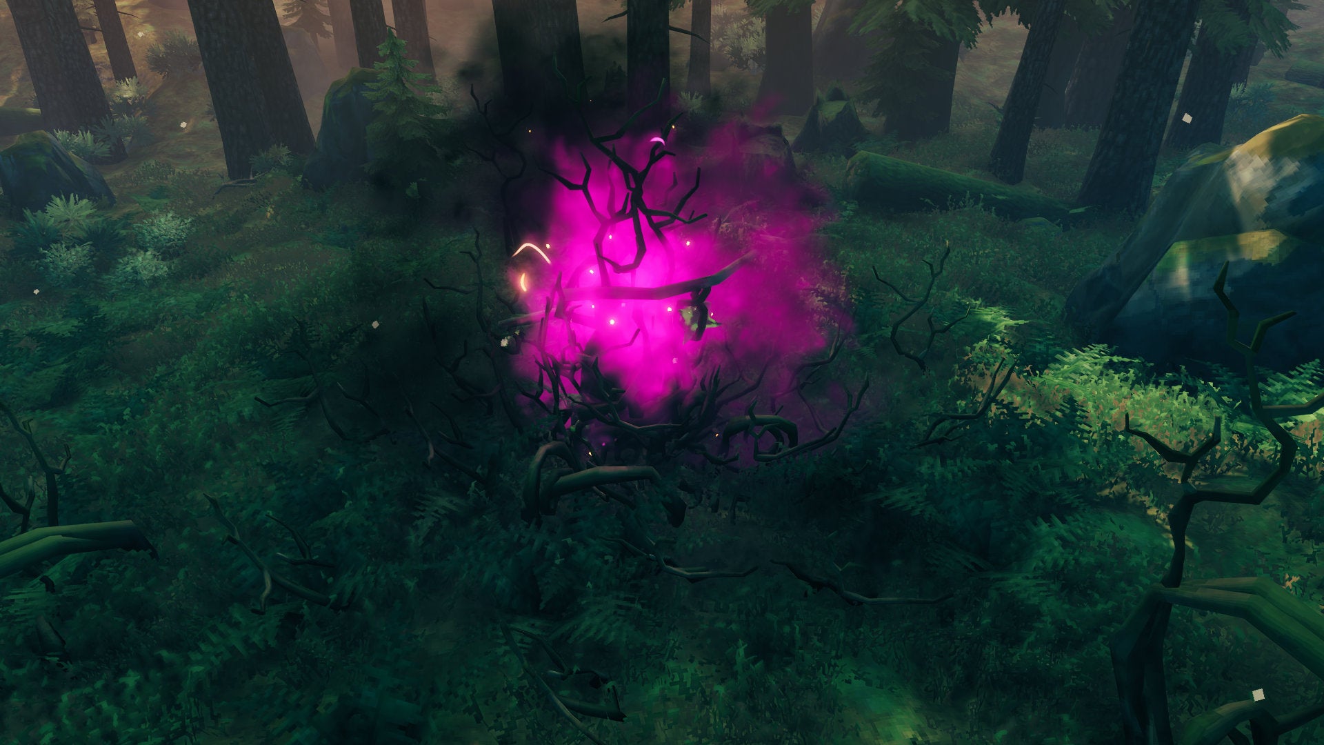 A Valheim screenshot of a Greydwarf spawner, a source of Ancient Seeds found in the Black Forest.