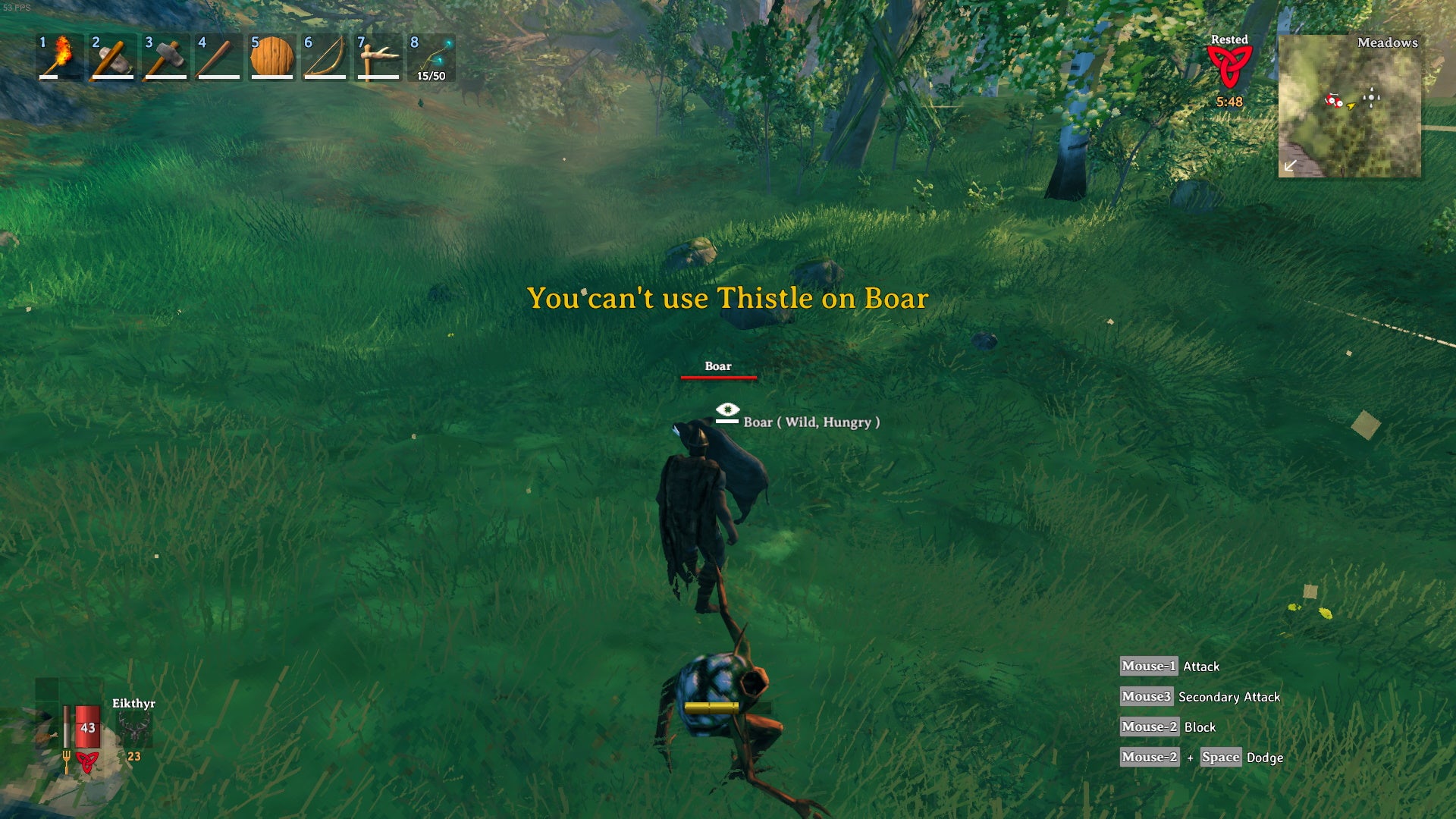 I try and use a thistle on a boar, and in big yellow letters it says, "You cannot use Thistle on boar".