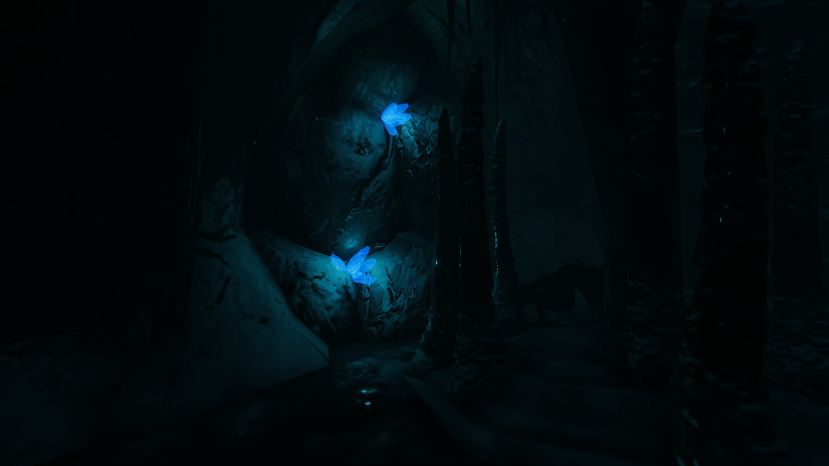 Underground crystals and stalagmites in a screenshot of Valheim's Mountains update.